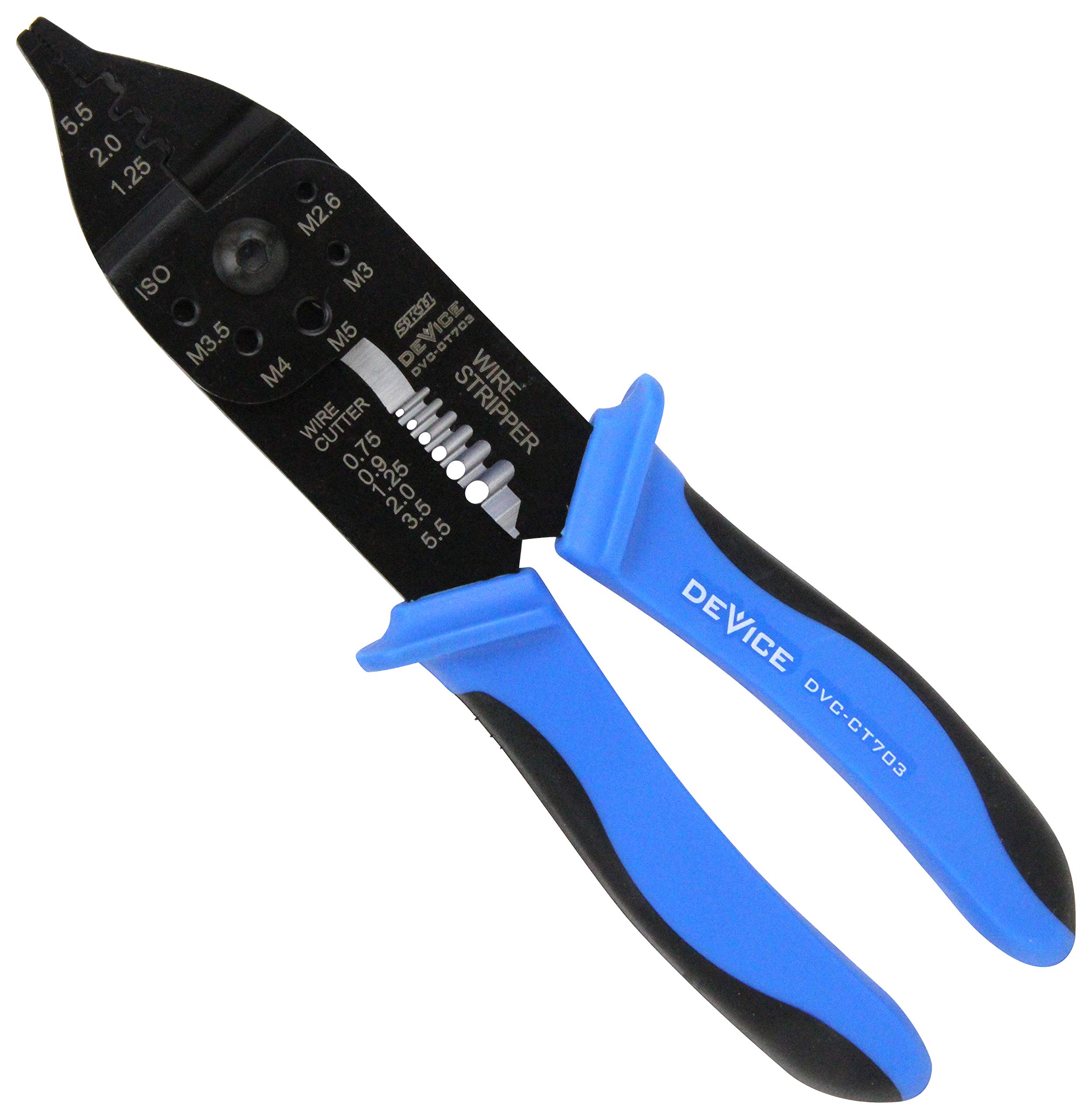 SK11 DEVICE Alicates de crimpado DVC-CT703 con mango de resina elastomérica compatible con terminales de barril abiertos