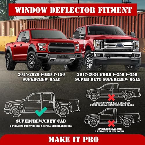 Miniatura 2 de KitsPro Deflector de ventana en canal para Ford F-250 F-350 Super Duty SuperCrew 2017-2023, Ford F-150 2015-2020, deflectores de ventilación de humo