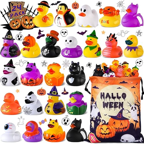 24 patos de goma de Halloween con una bolsa, bolsas de regalos de Halloween, patos de Halloween para Jeeps, regalos de fiesta, rellenos de cestas,