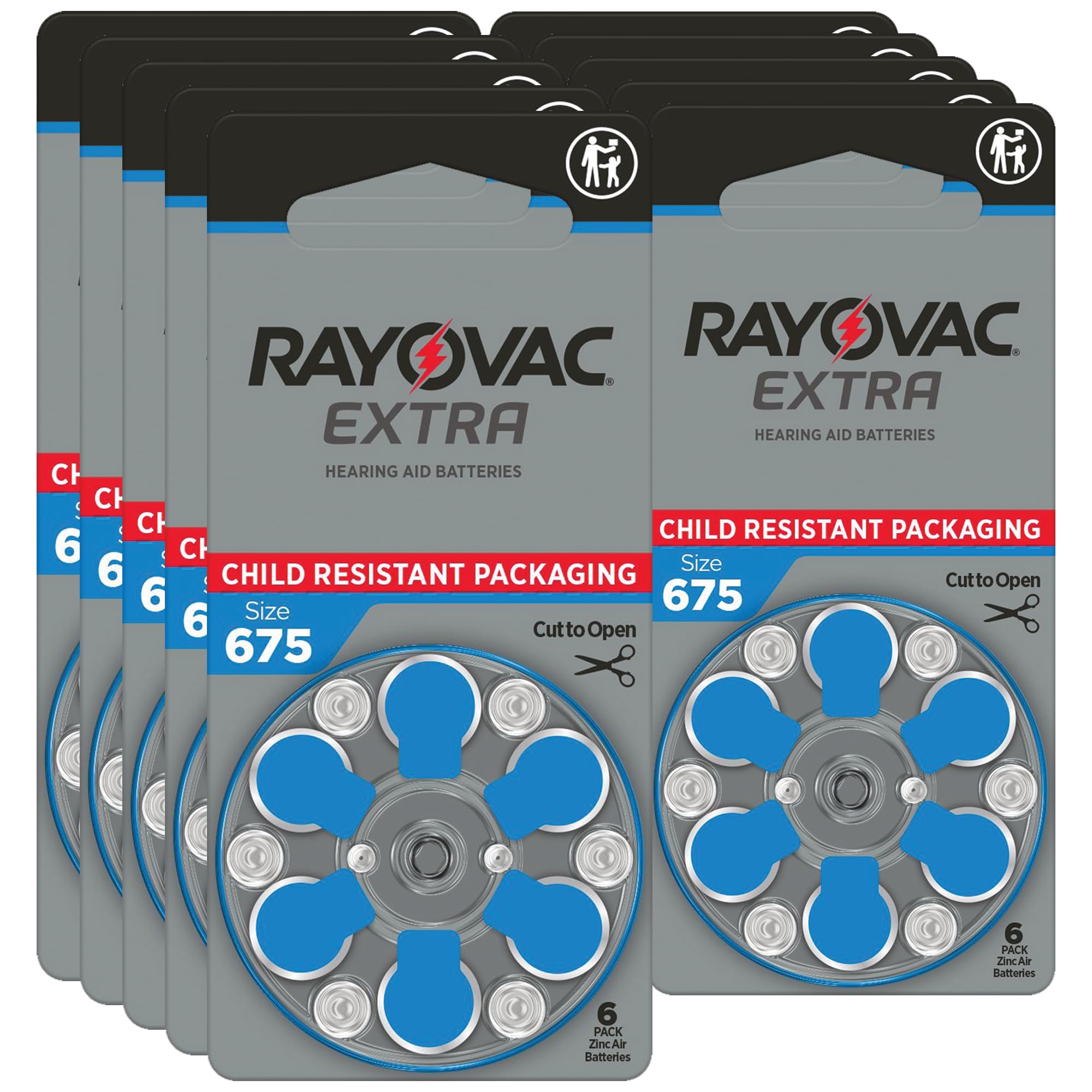 Rayovac® Extra hearing aid batteries size 675. Long-lasting mercury-free zinc-air hearing aid batteries - 1.45v. (60 batteries)