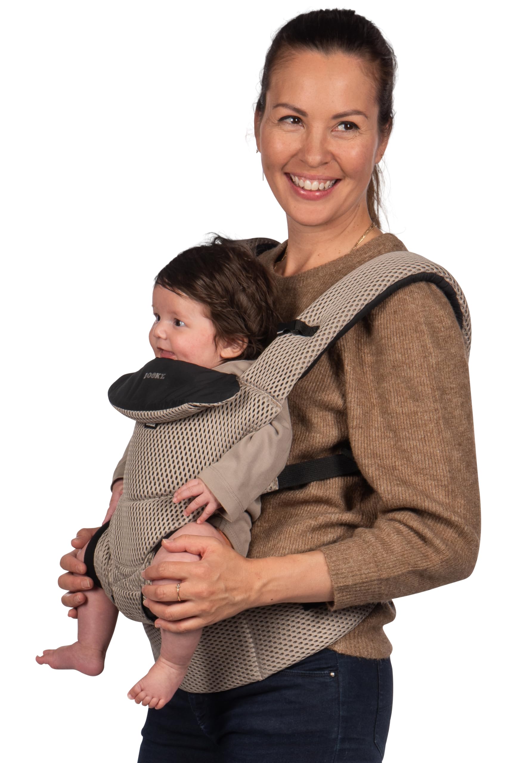 Dooky Urban Comfort ergonomiczne nosidełko dla niemowląt (odpowiednie dla dzieci w wieku 0-3 lat i 3,5-15 kg, oddychający materiał, trzy różne możliwości noszenia), kolor: beżowy desert
