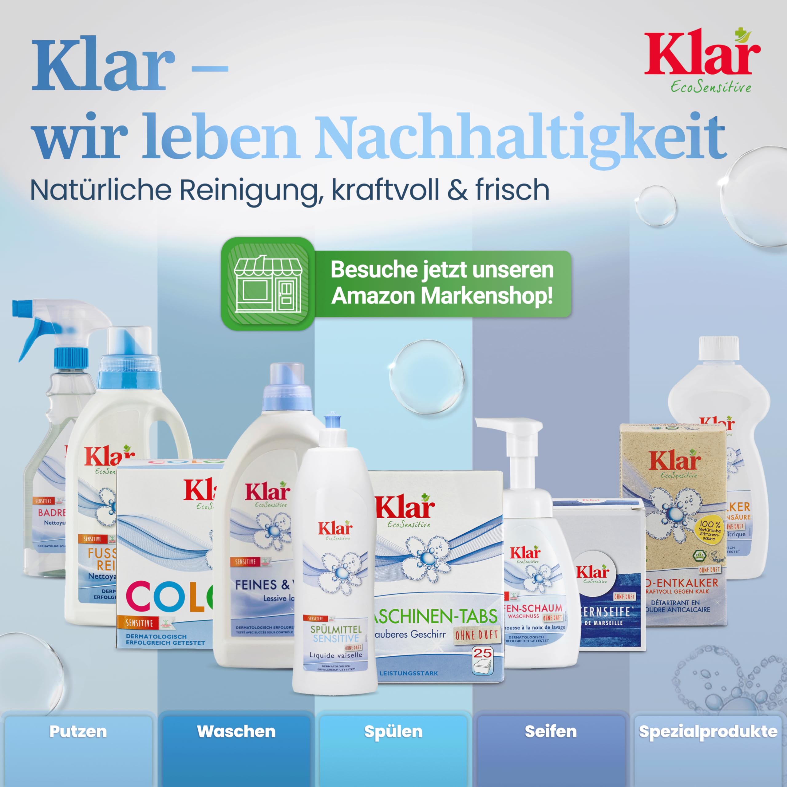 Klar Vollwaschmittel Pulver Sensitive 4,4kg - 80 Ladungen - Allergiker Waschpulver ohne Duft - Bio Waschmittel Pulver mit natürlichem Waschnuss Extrakt - VEGAN & Enzymfrei