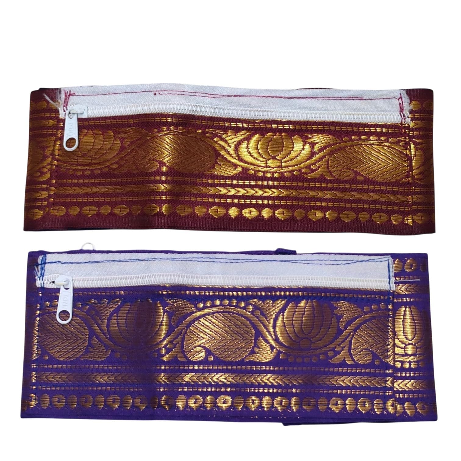 Traditional Iyer Dhoti Belt with Zari Border | Cloth Waist Pouch with Zipper Compartments | Hip Belt for Men | Pack of 2-image-33