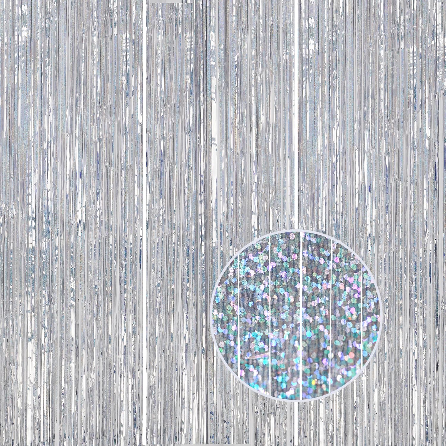 DECOCKRAT 3 Pack Foil Fringe Backdrop - Laser Silver Shiny Tinsel Curtains for Party Decoration/Photo Booth Props - 3.3x8.2 FT Metallic Foil Backdrop for Birthday, Wedding, Graduation, Christmas.