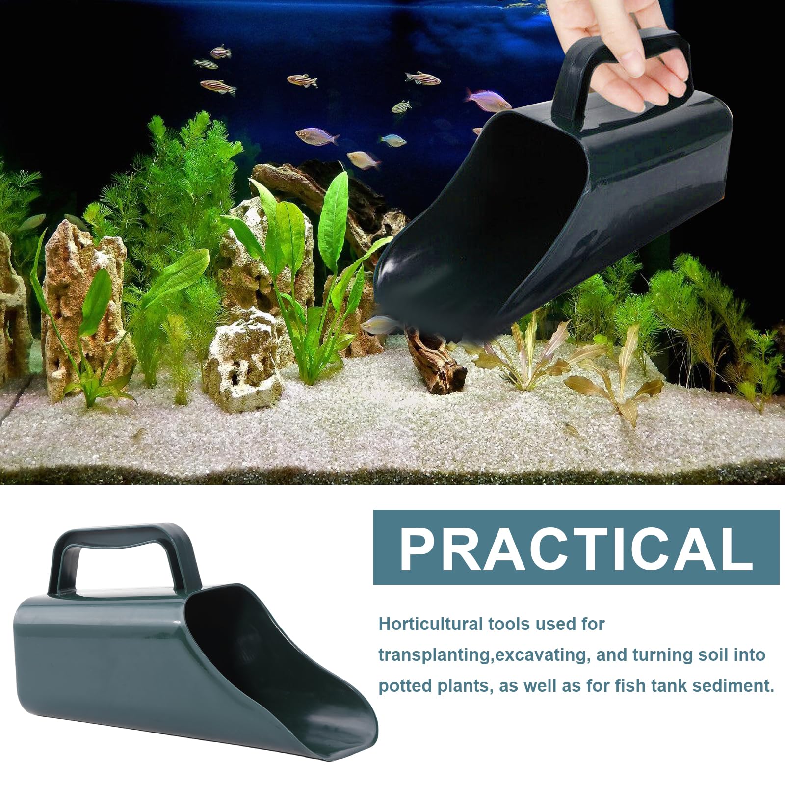 Pelle à sable ergonomique pour aquariums, crépines, pelle inférieure