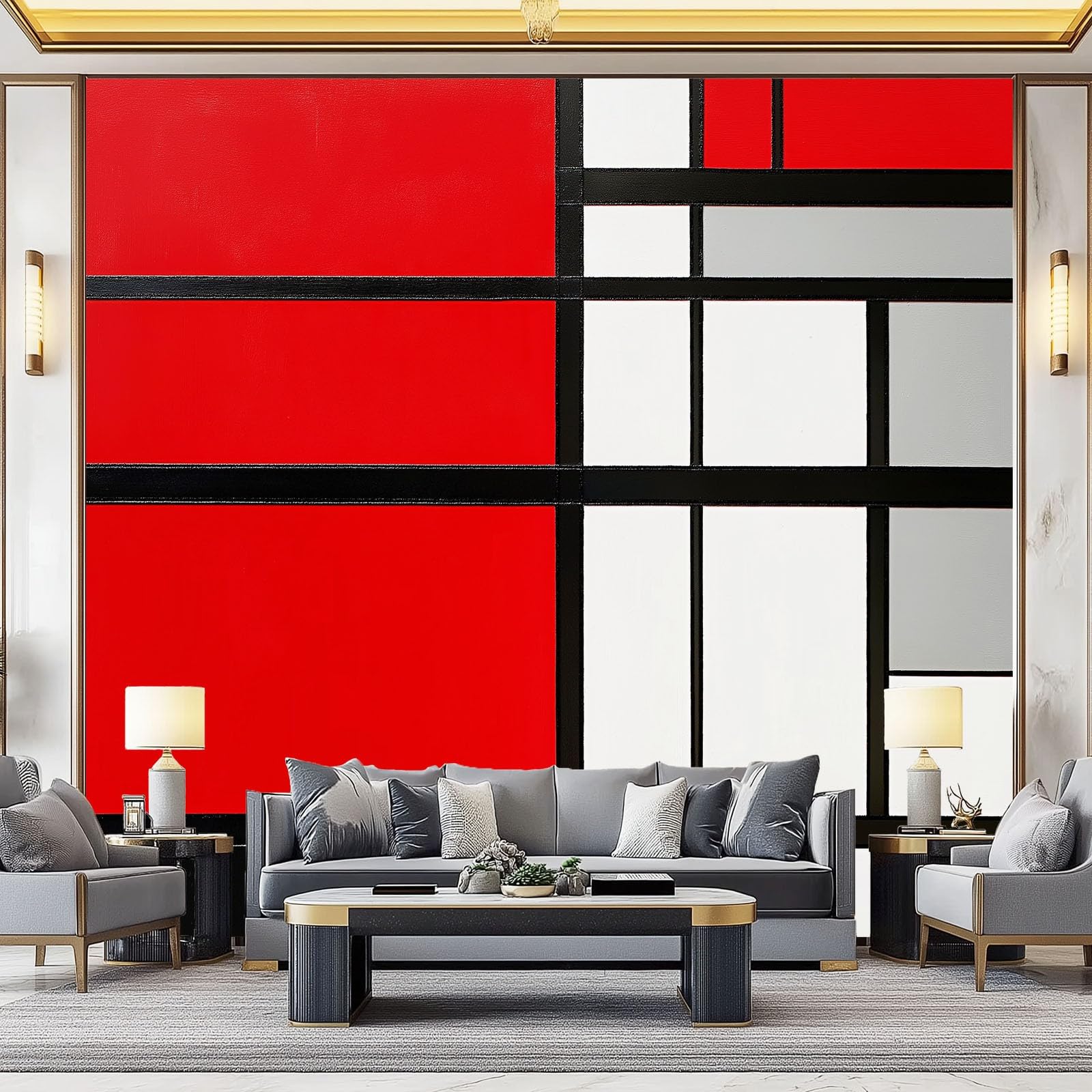 Samoprzylepna tapeta panoramiczna z włókniny, 250 x 175 cm, gigantyczny plakat ścienny w czerwono-białych abstrakcyjnych blokach, druk 3D, dekoracja ścienna do salonu, pokoju dziecięcego