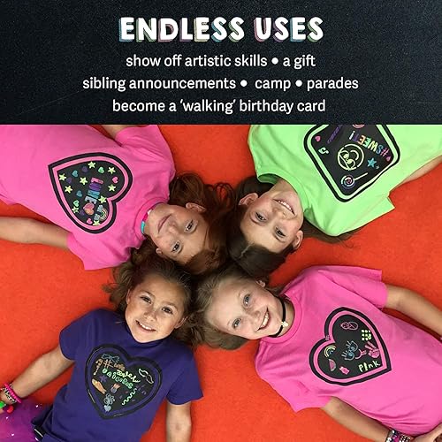 Miniatura 6 de Chalk of the Town Purple Heart Chalkboard Short Sleeve T-Shirt Kit for Kids with 3 Markers and Candy Stencil (Medium)