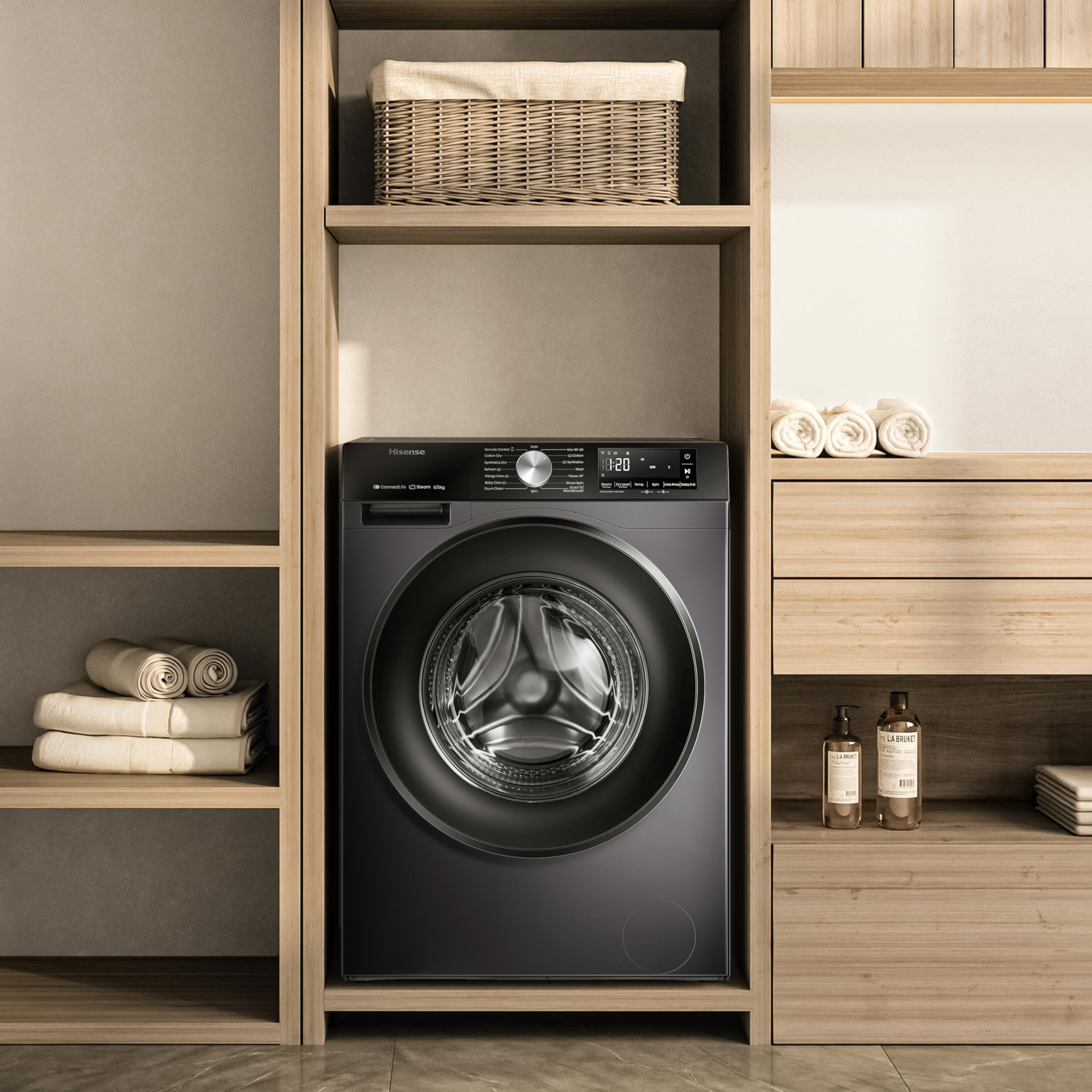 Hisense 3S Series WD3S8043BB3 Wifi Connected 8Kg and 5Kg Washer Dryer with 1400 rpm - Black - A-D Rated — view 14