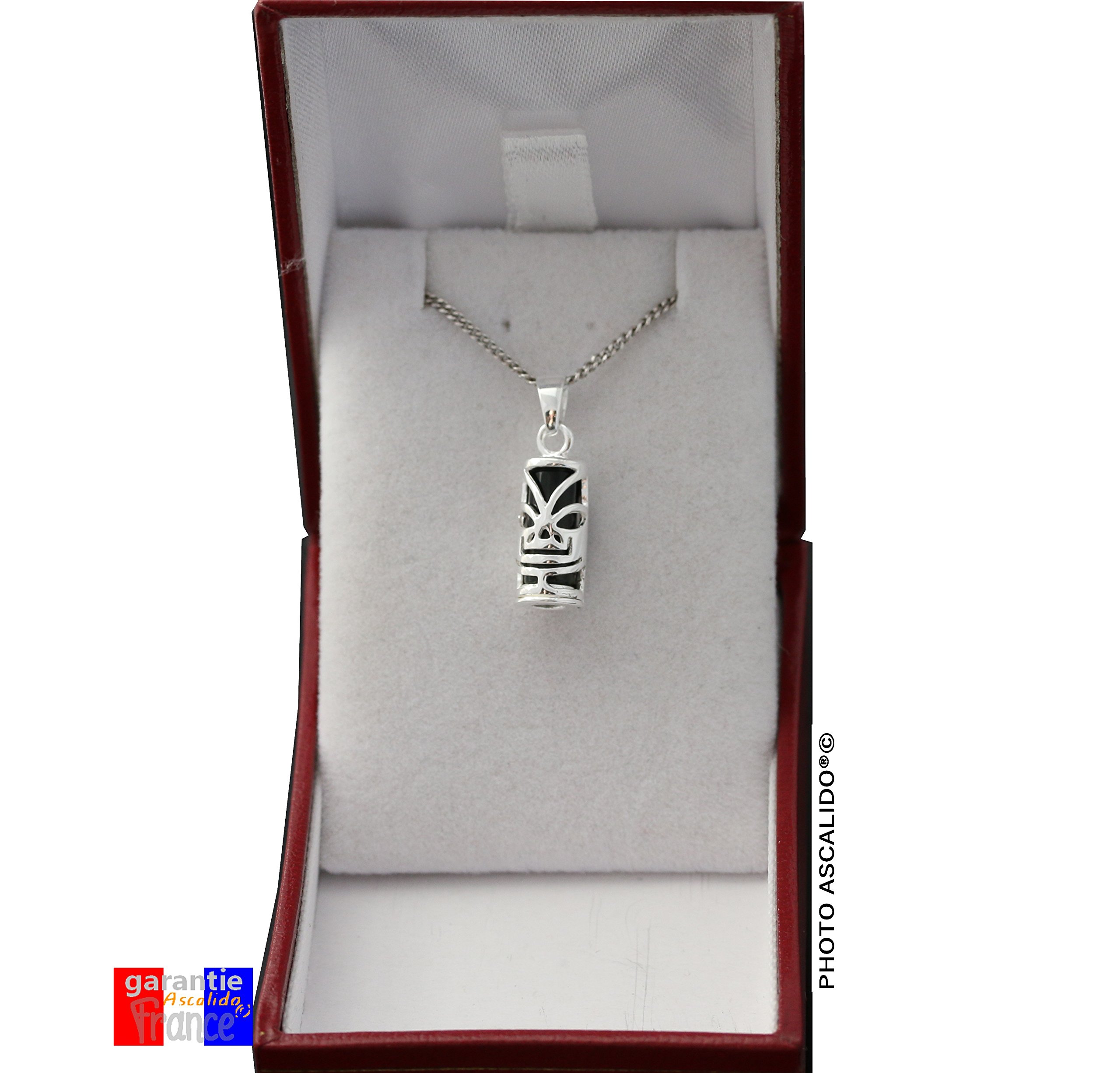 Collier 55cm | petit tiki | en argent massif 925 rhodié | pendentif et chaine avec boite | cadeau homme