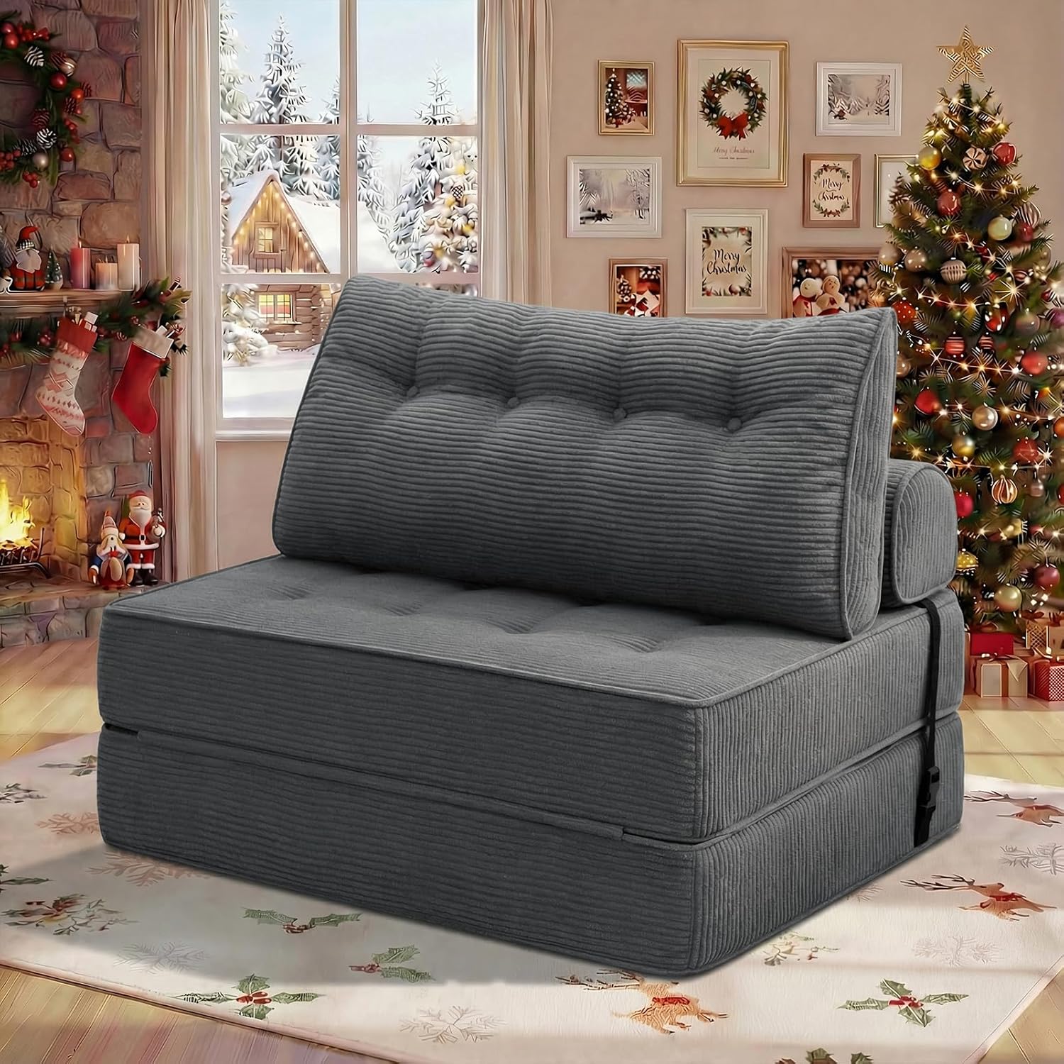 HOMMPA Folding Sofa Bed Sleeper Sofa Chair Convertible Sofa Bed with Pillow Foldable Mattress with Back Support Floor Lounge Sofa for Home Office Small Couch for Small Spaces Twin Size Grey