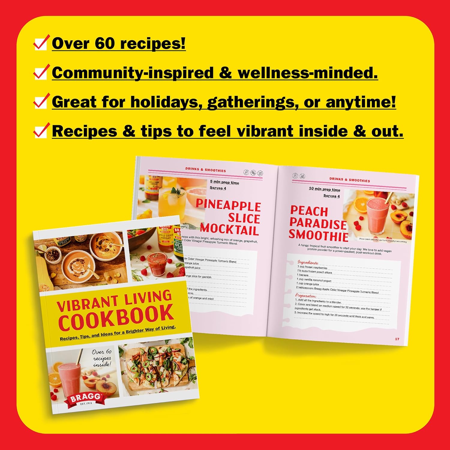 Bragg Organic Apple Cider Vinegar 64oz Cookbook Bundle – USDA Certified Organic – All Natural Ingredients