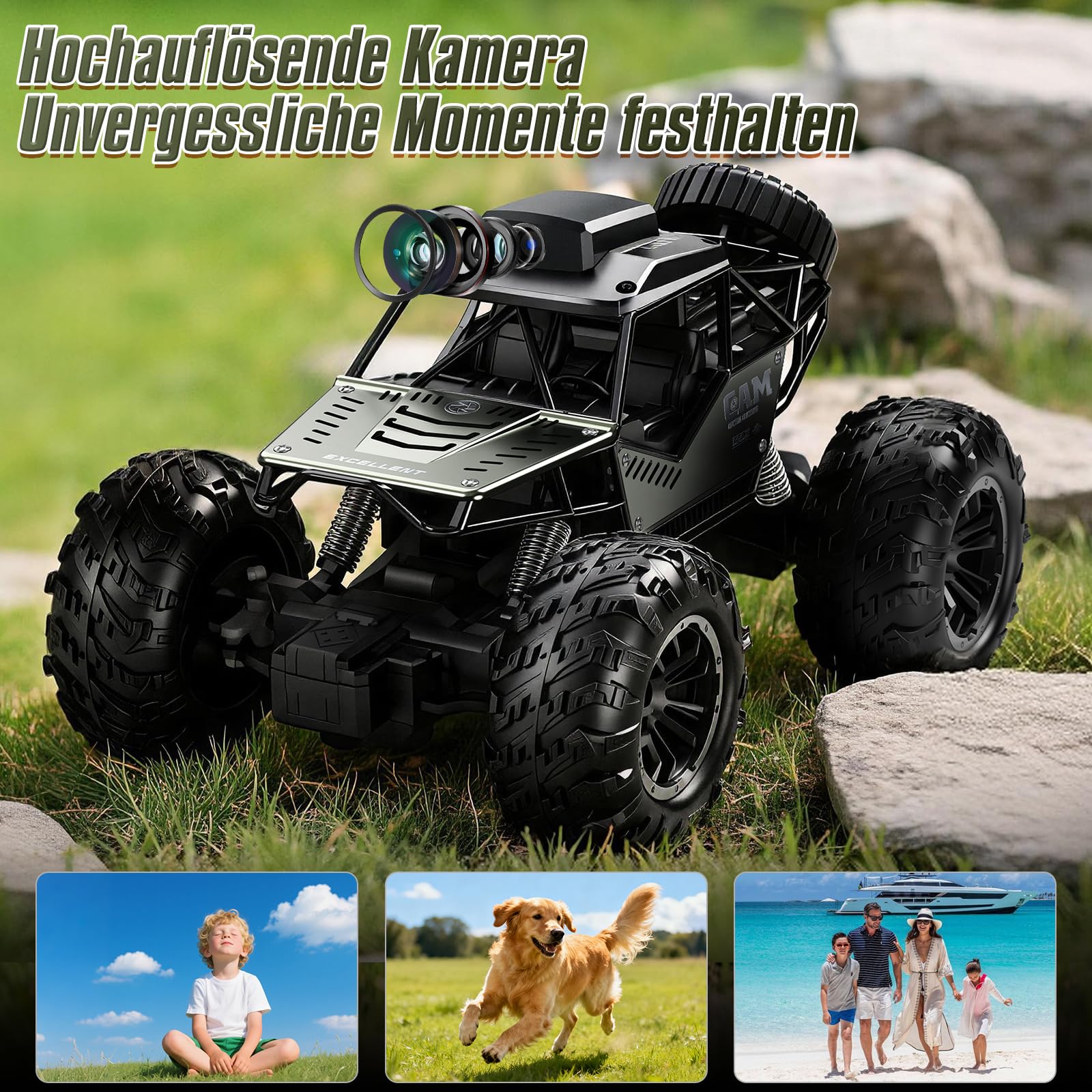 Ferngesteuertes Auto mit HD-Kamera für Erwachsene, 1:18 Monstertruck Spielzeug, 2,4-GHz RC Auto Offroad mit HD-Bildschirm, 2 Akkus (40 Minuten Laufzeit), Kinder,C0