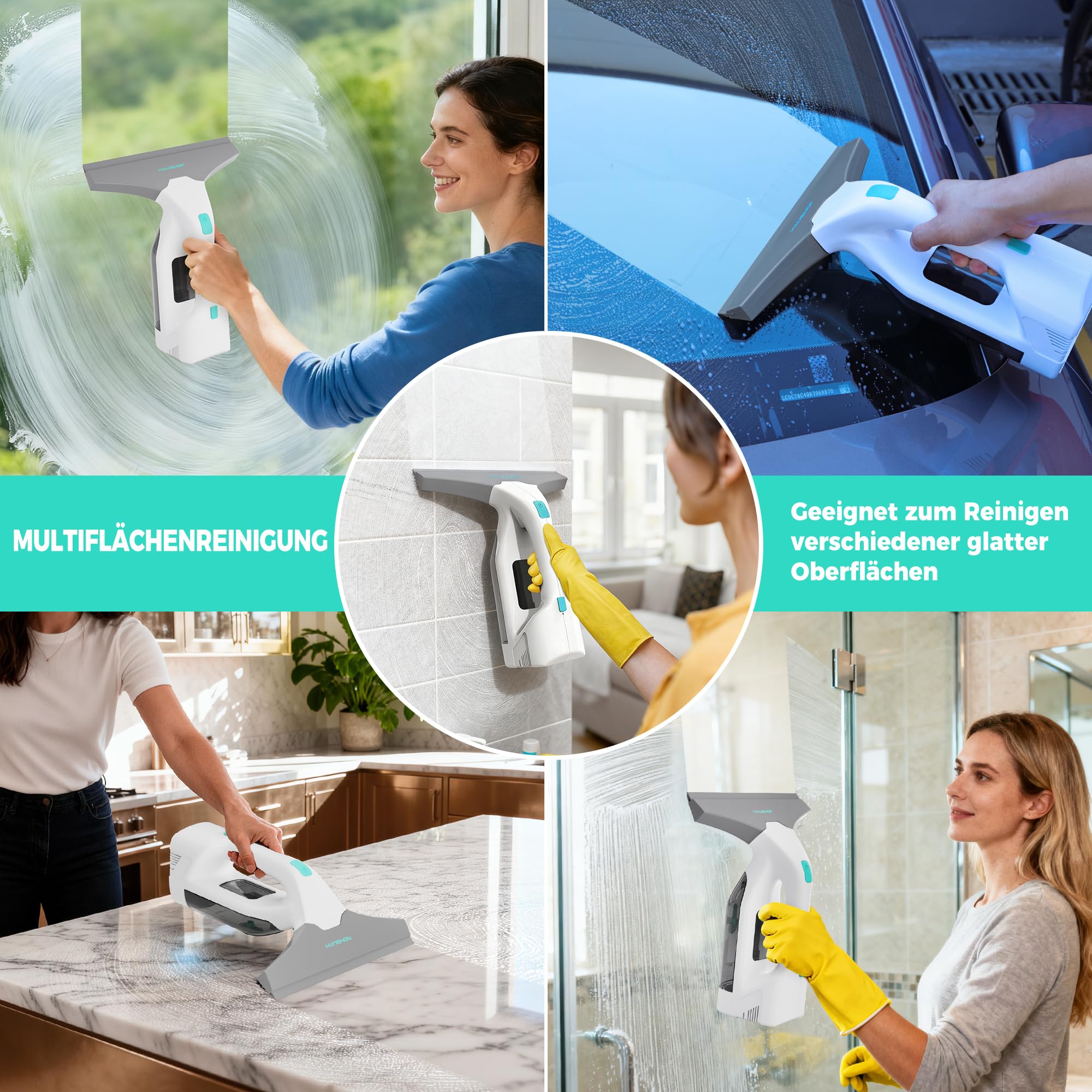HAUSHOF Akku Fenstersauger Set, Kabelloser Fensterreiniger Fensterputzer mit 30 Min Laufzeit, 28 cm Saugdüse & 100 ml Wassertank, Streifenfreie Reinigung für Fenster, Spiegel und Fliesen