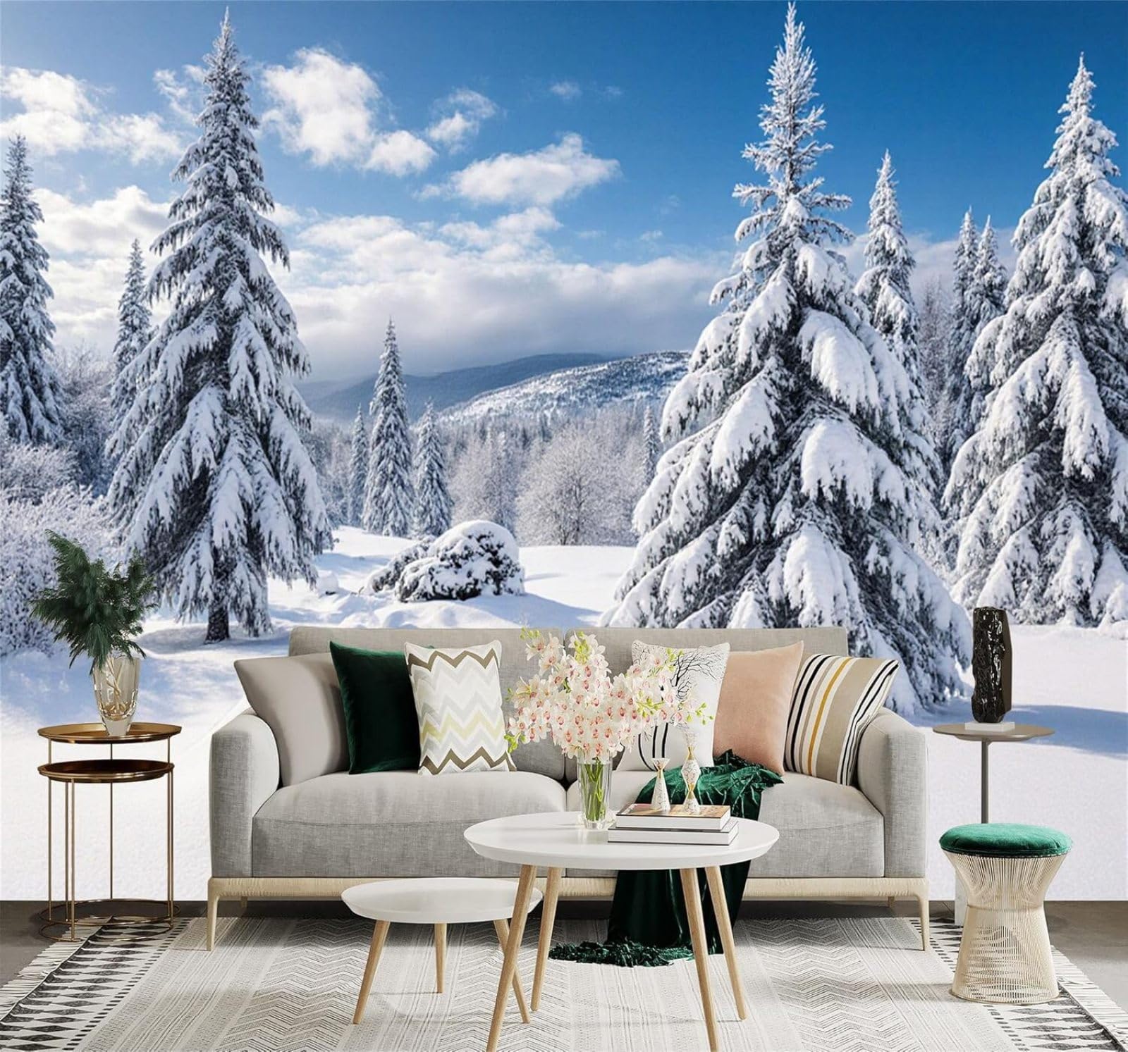 Xlming 400Cm×280Cm(B×H) Beautiful Winter Forest Pine Trees Mountain Peaks Snowy Landscape 3D Wallpaper Silky Texture Home Study Office Grey Dining Room Sofa Bedroom Living Room Tv Backdrop-400Cm×280Cm