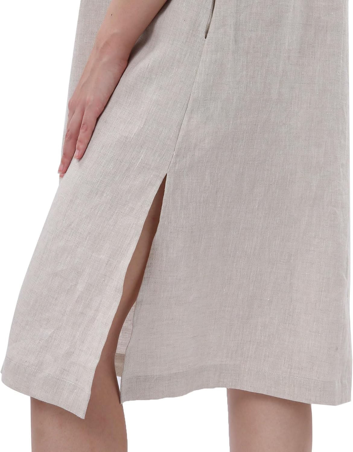 Amazhiyu Women's 100% Linen Sleevelesss Halter Splits Summer Midi Dresses Pockets - Image 5