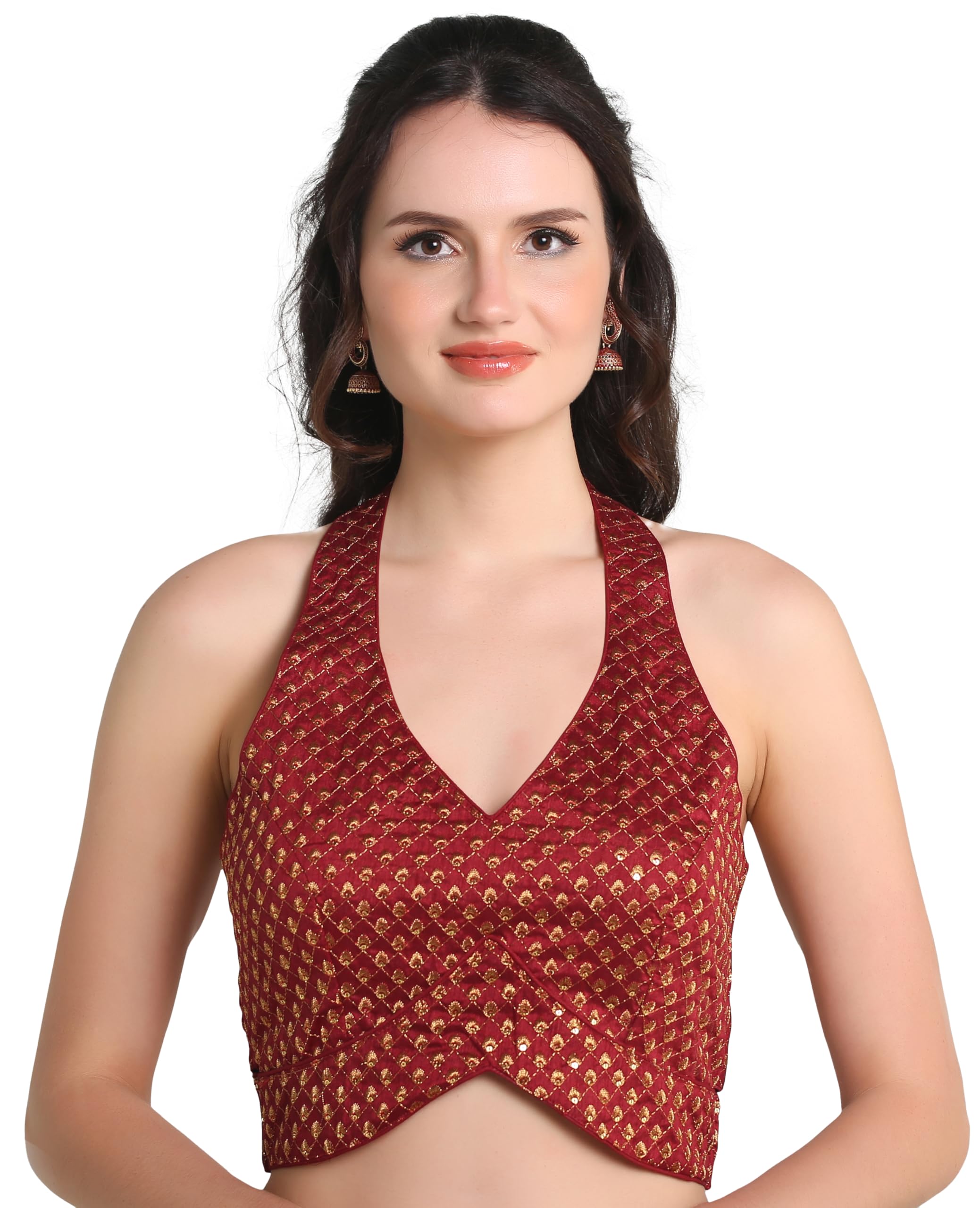 Women's Embroidery Halter Neck Fancy Blouse for Skirt and Saree Simple top 100 Blouses-image-26