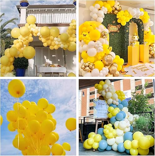 Miniatura 5 de Globos amarillos, 113 piezas de diferentes tamaños, kit de arco de guirnalda de globos amarillos 1812105 pulgadas, globos de helio de látex mate