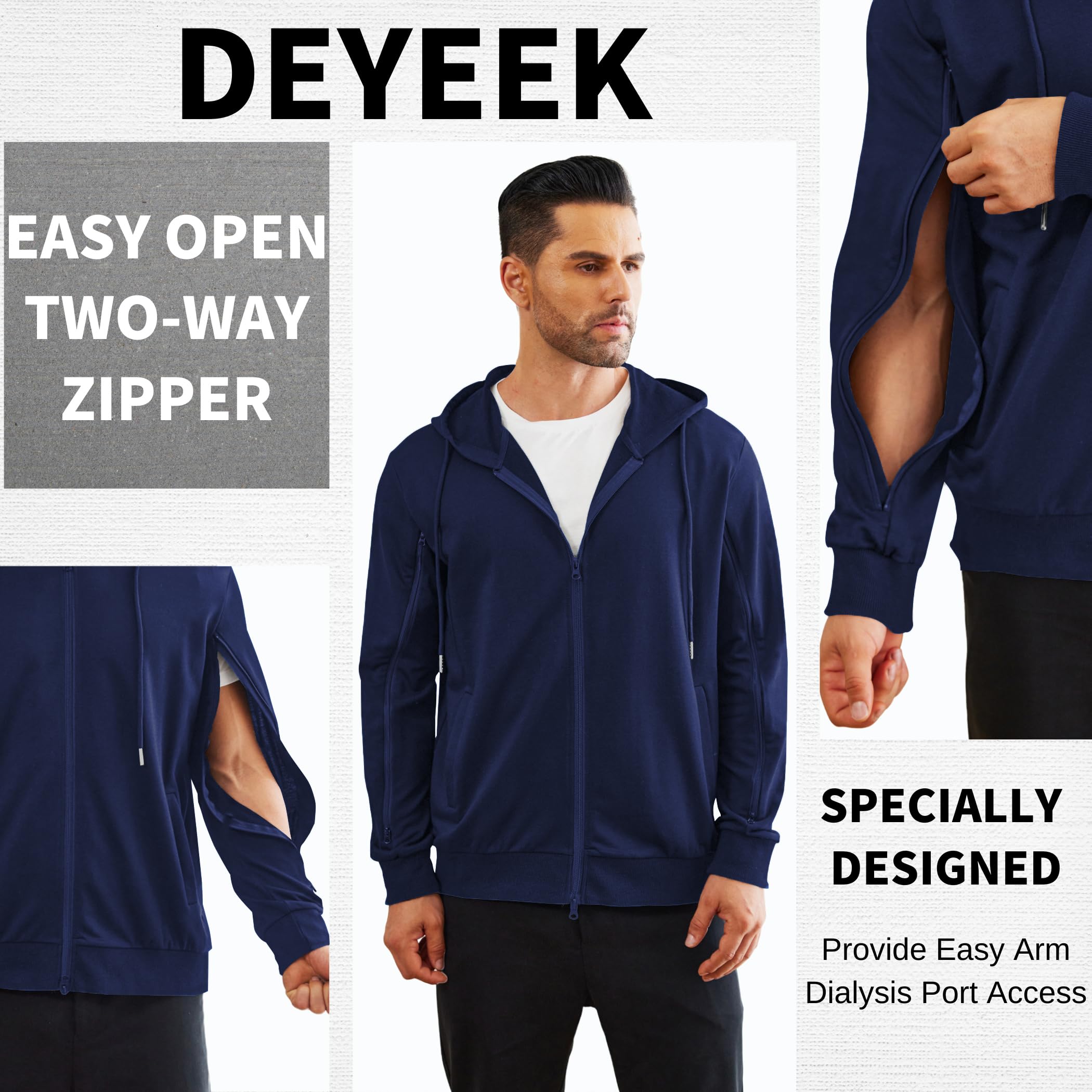 Deyeek Dialysis Sweatshirt with Arm Zipper Full-Zip Lightweight Hemodialysis Cotton Jacket with Pockets