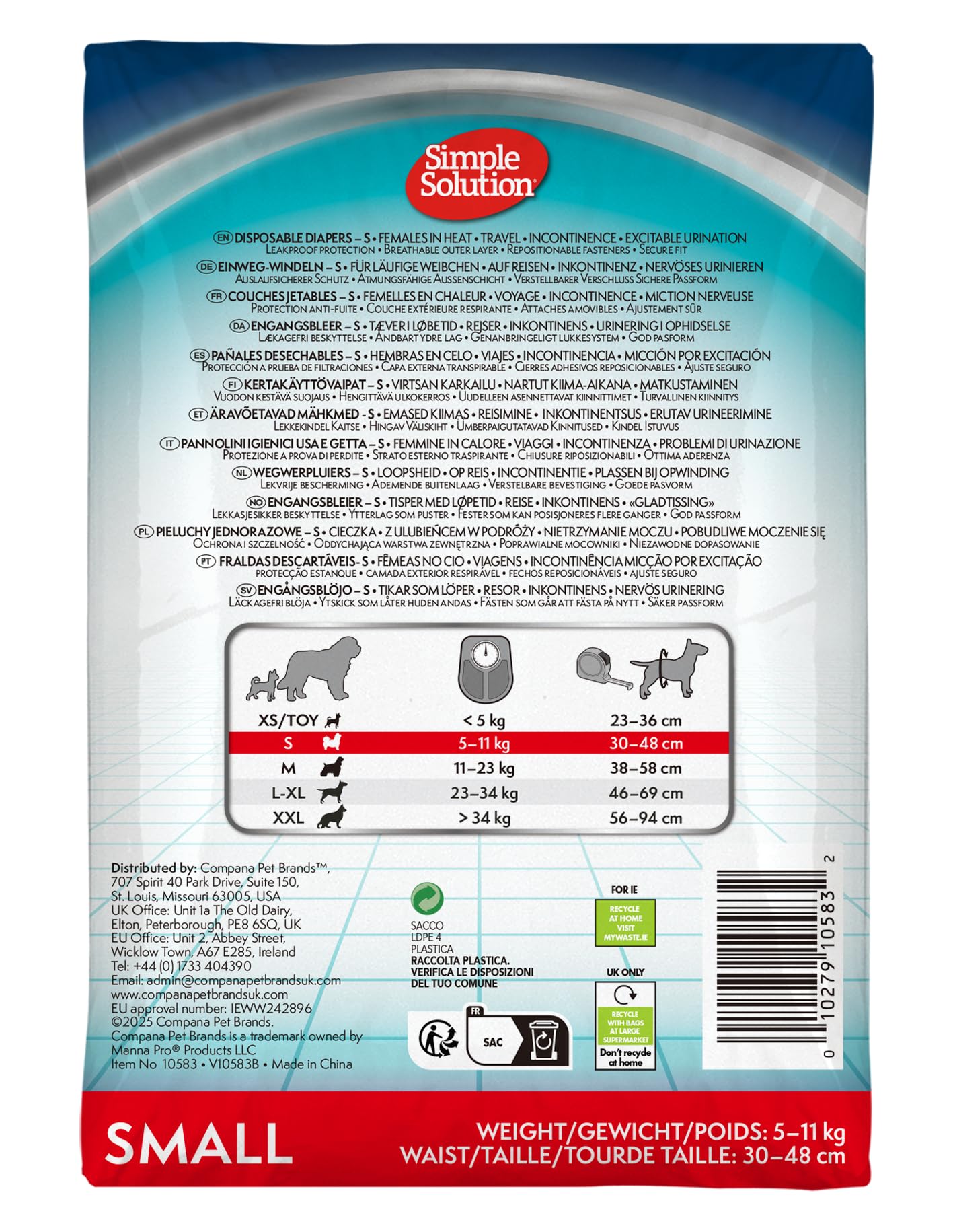 Simple Solution Insta Shield Pieluchy dla Psa, Biały, 12 x S