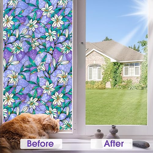 Miniatura 5 de Coavas - Película decorativa para ventana, tipo vitral, esmerilado, de vinilo estático, calcomanía para ventana que ofrece privacidad en el hogar,