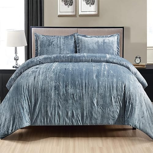 Fredsure Juego de edredĂłn de terciopelo arrugado, 3 piezas azul Queen, cara de terciopelo arrugado y reverso de microfibra cepillada Fredsure Juego de edredĂłn de terciopelo arrugado, 3 piezas azul Queen, cara de terciopelo arrugado y reverso de microfibra cepillada