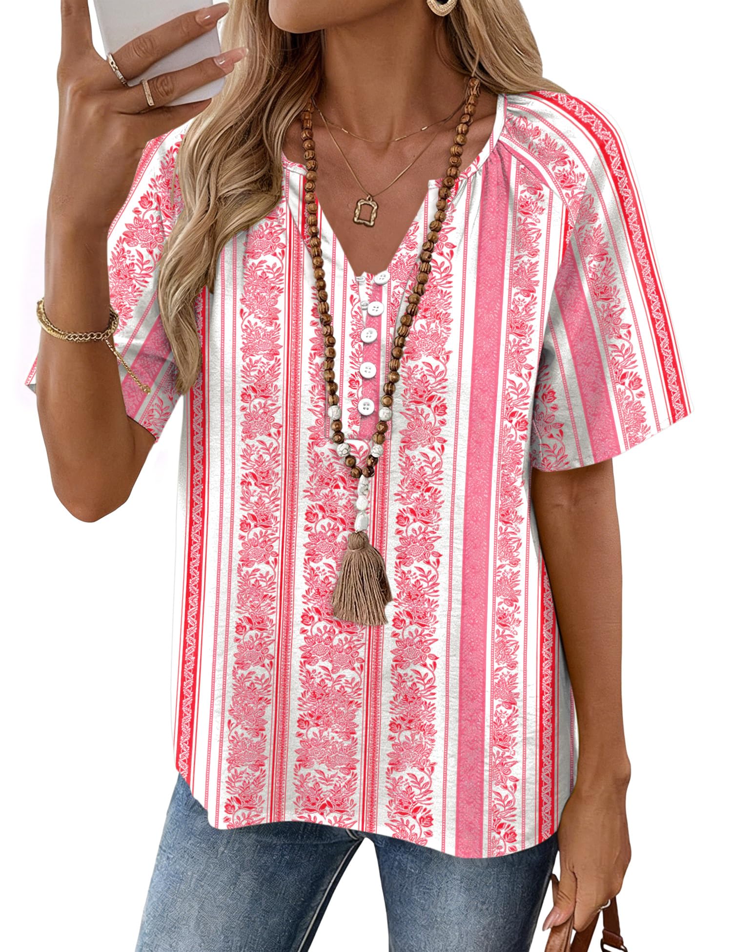 Rapbin Womens Summer Boho Tops Casual Short Sleeve Blouses Button Down Shirts 2026 Beach Vacation Clothes — view 11