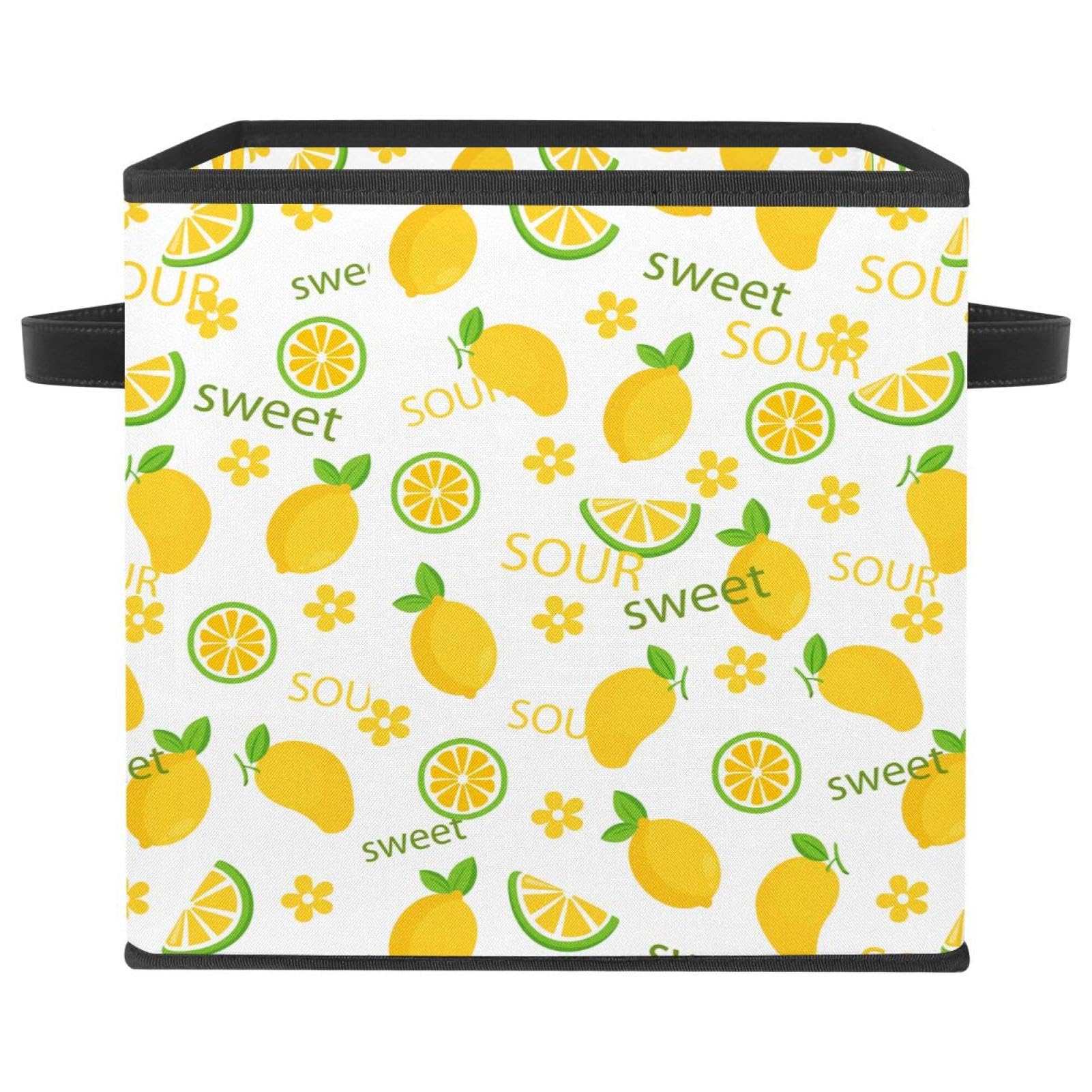 Boîte de rangement pliable en tissu avec poignées solides motif citron