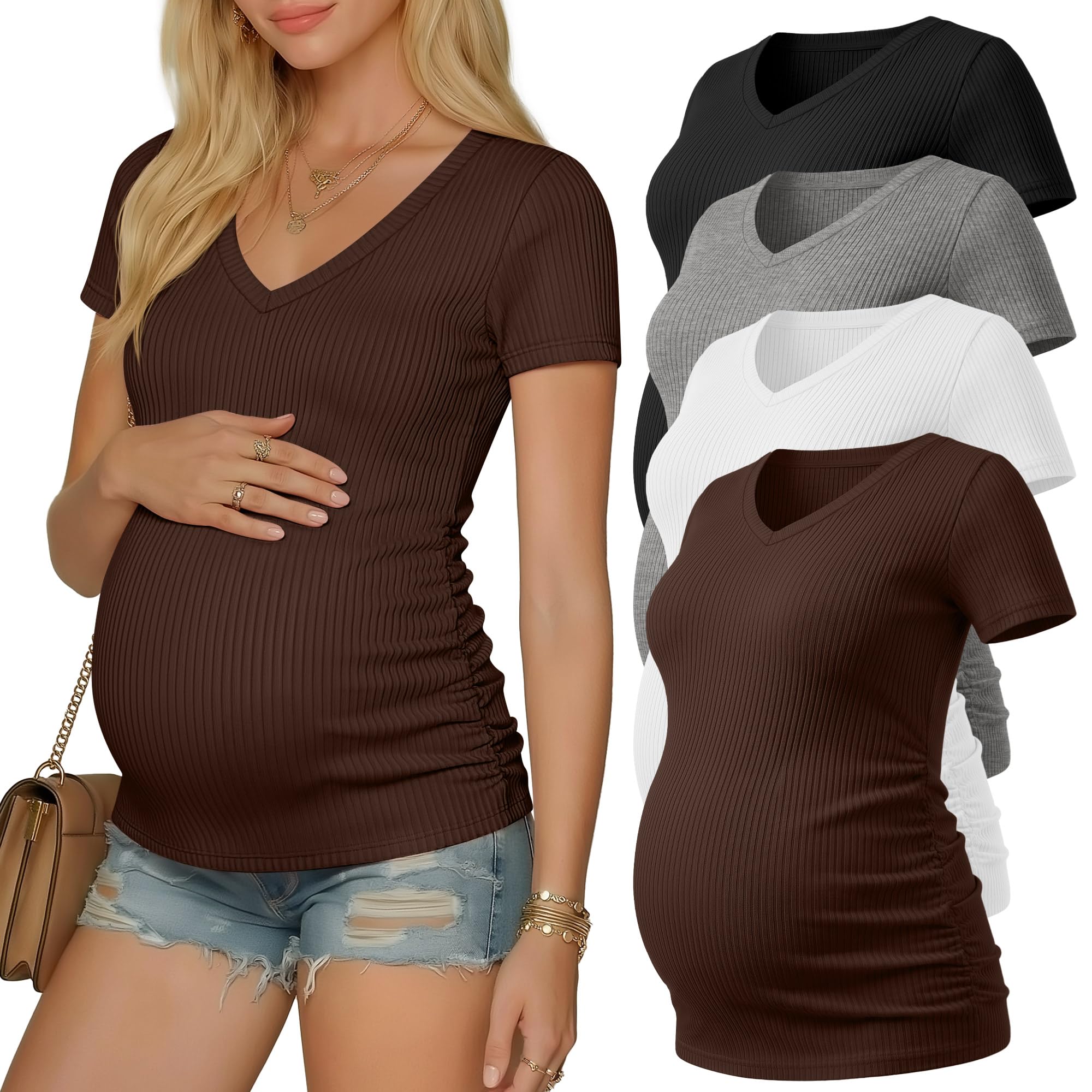 Neer 4 Pack Women's Maternity Shirts Short Sleeve