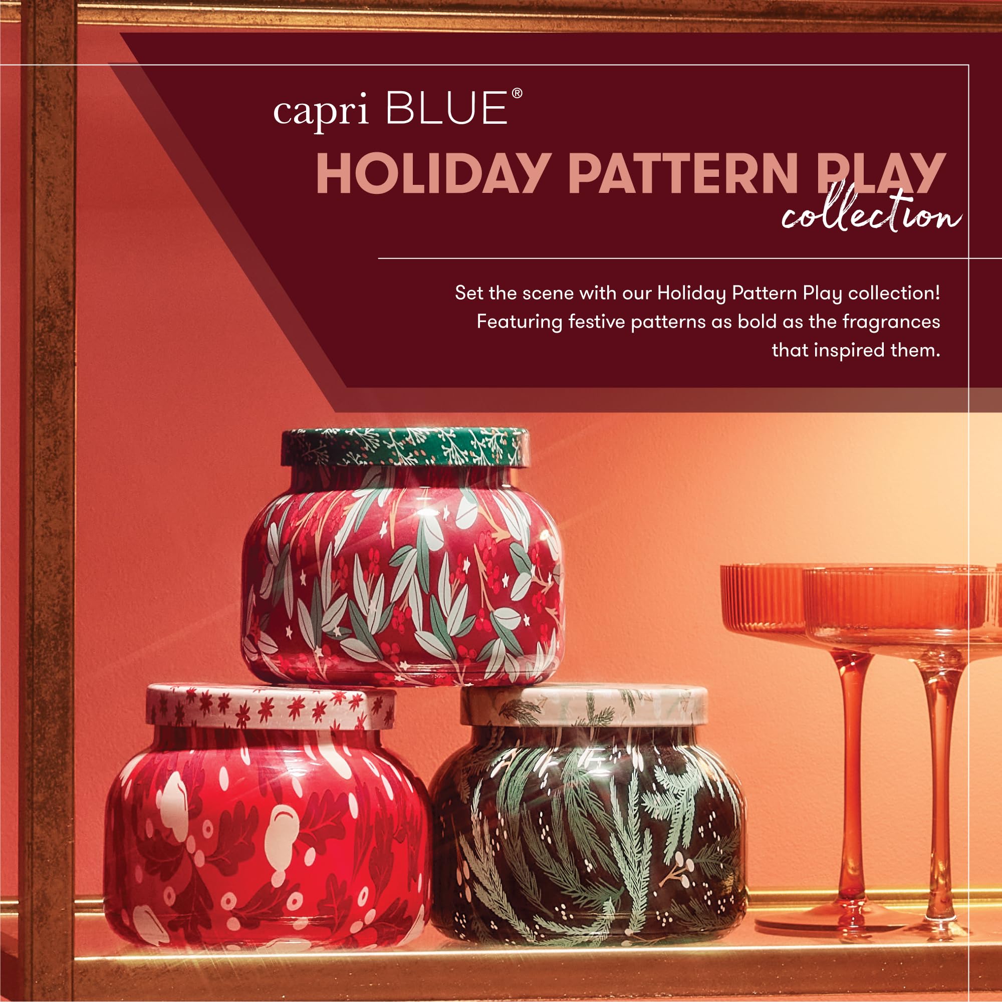 Capri Blue Vela perfumada de pino de cristal – Pattern Play Signature Holiday Candle – Vela de mezcla de cera de soja de lujo – Velas de larga duración – Vela grande con hasta 85 horas de tiempo de