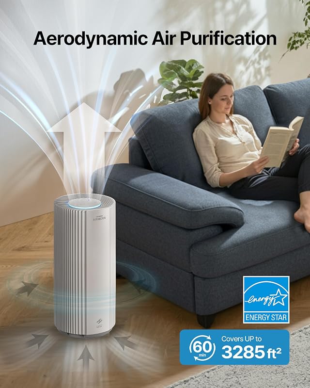 COWAY Air Purifier for Large Room Whole Home Up to 3,285 ft², HEPA Filter for Smoke, Allergen, Pet Dander, Odor, PM(1, 2.5, 10), AQI, Turbo Eco Mode, Energy Star, 3yr Warranty, Airmega 450 White image 3
