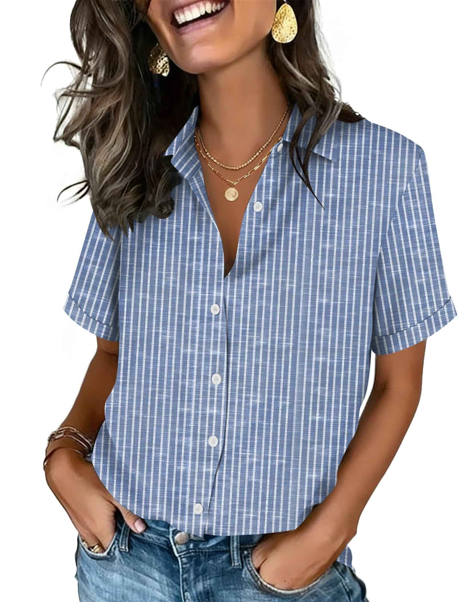 Zeagoo Button Down Shirts for Women Short Sleeve Tops Dressy Casual Blouses Cute Summer Tops for Women, Spring Clothes, Button Up Collared Shirts, Business Casual Blouses, 2026 Office Work Clothing