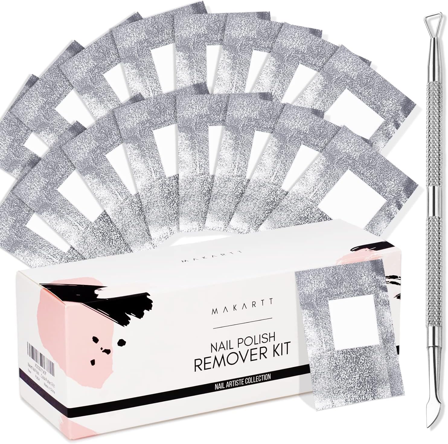 Makartt Nail Polish Remover Set - 200 pcs Foil Nail Wraps with Cuticle Pusher, Soak Off Foils for Gel Remover with Lint-Free Larger Cotton Pads for Gel Polish Removal at Home