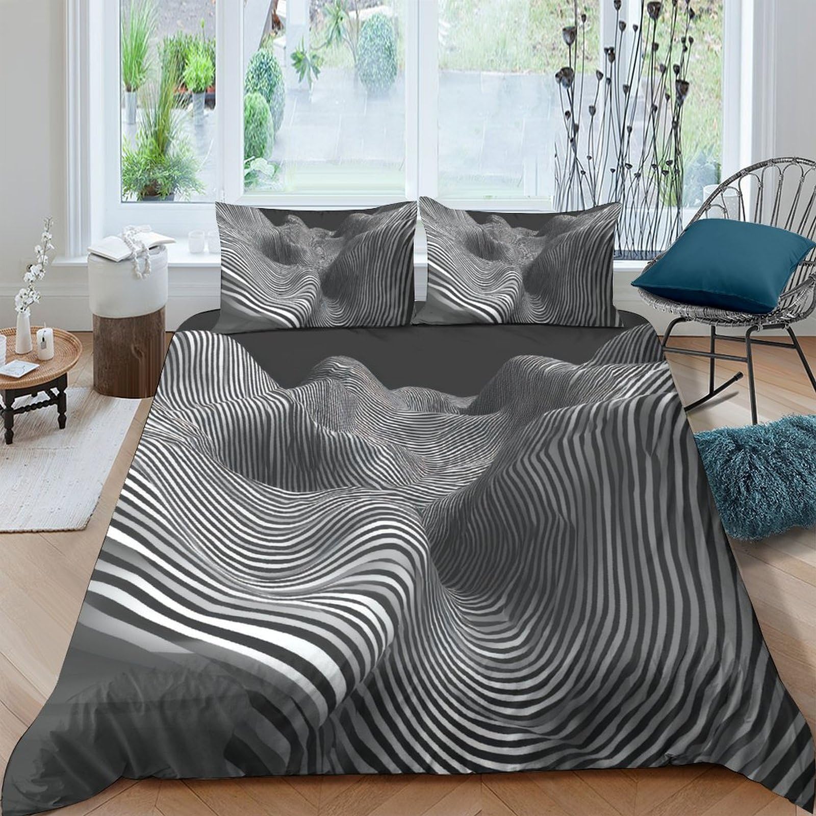 Ctjqhvkz Style-2 3D Printed Abstract Wave Fitted Sheet Microfiber Soft Breathable Monochrome Line Mattress Cover For Bedroom Guest Room Decor Single（135X200cm）