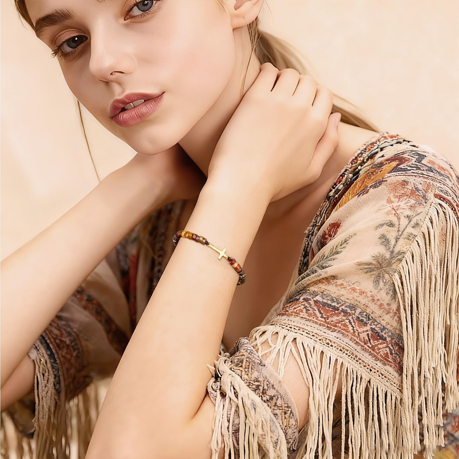 Beste Freundin Geschenk für Sie - Christliches Kreuz Naturstein Armband mit Geschenkbox & Inspirationskarte - Freundschaftsarmband für Frauen, Stärke & Heilung Religiöses Geschenk zum Geburtstag oder