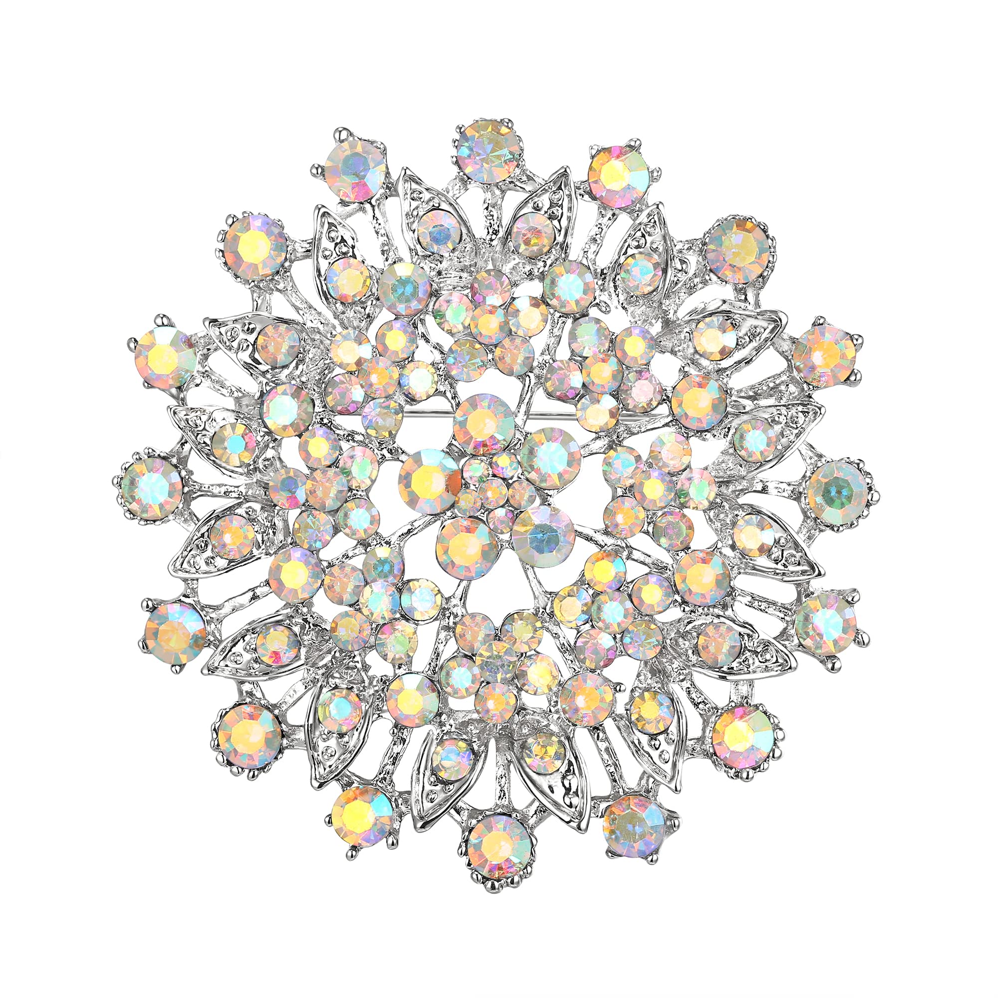 EVER FAITH Women's Austrian Crystal Elegant Flower Leaf Bridal Corsage Brooch Pin