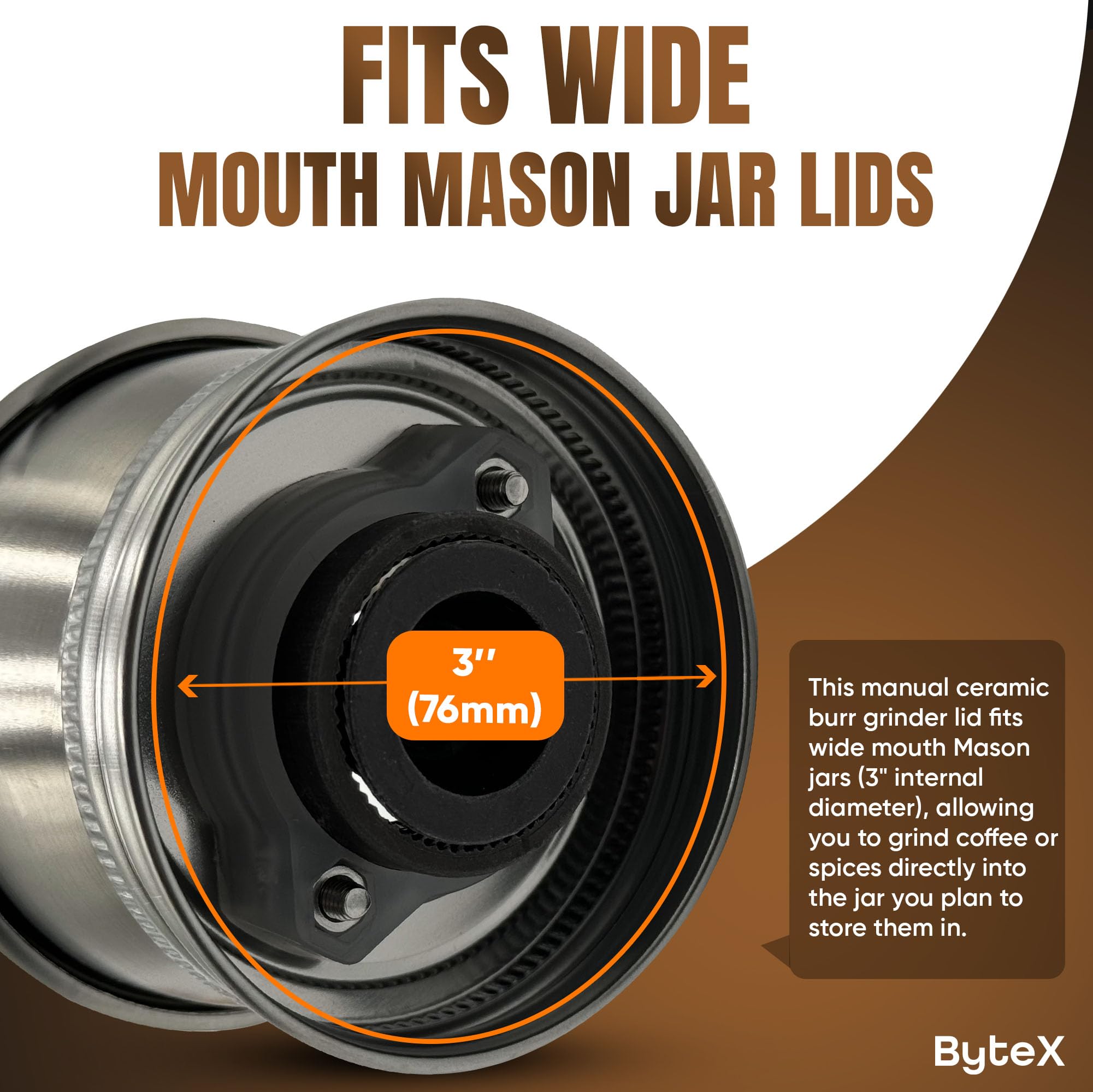 Stainless Steel Coffee Grinder Lid Attachment for Regular Mouth Mason Jars - Manual Crank Burr Grinder for Fresh Coffee, Ideal for Camping, Home Barista, Rust Proof Ceramic Mechanism (Wide) - 3