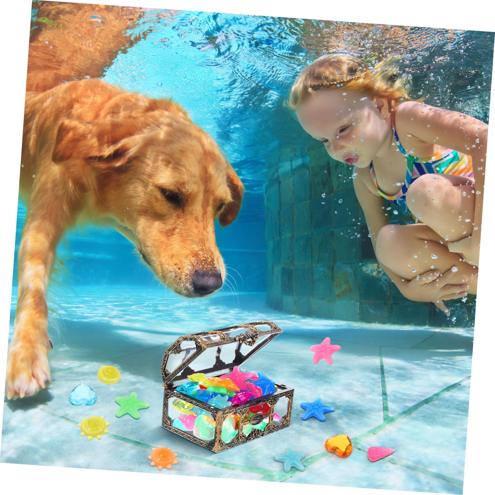 ibasenice 1Set Colorful Diving Gems with Pirate Treasure Chest Plastic Decorative Gems for Pool Parties Treasure Hunts Activities Fun and Exciting Pool