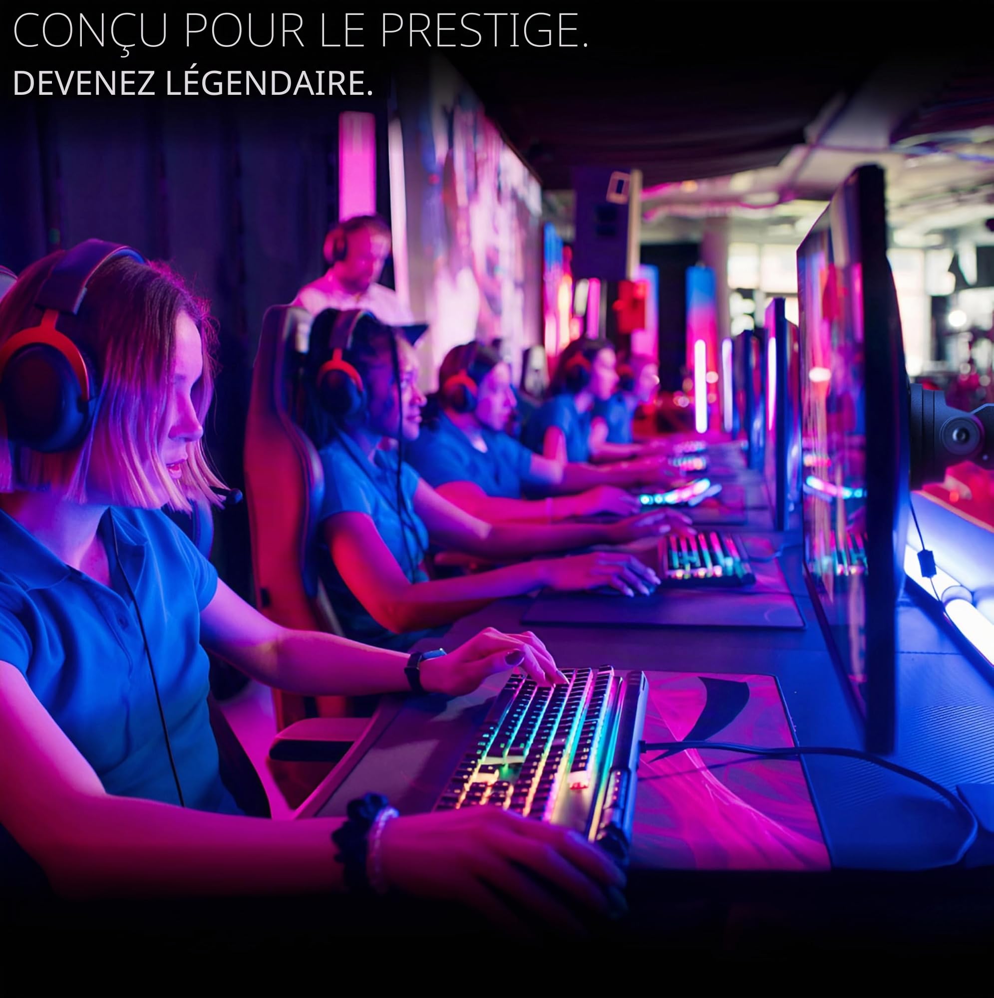 Invision VORTEX Bras Moniteur Gaming pour Écrans 27 à 57 pouces | Courbes et Ultra-Larges | Alimentation USB 5 V | Éclairage LED RGB Intégré à 14 Modes | Charge Maximale : 3 à 18 kg (VR200)