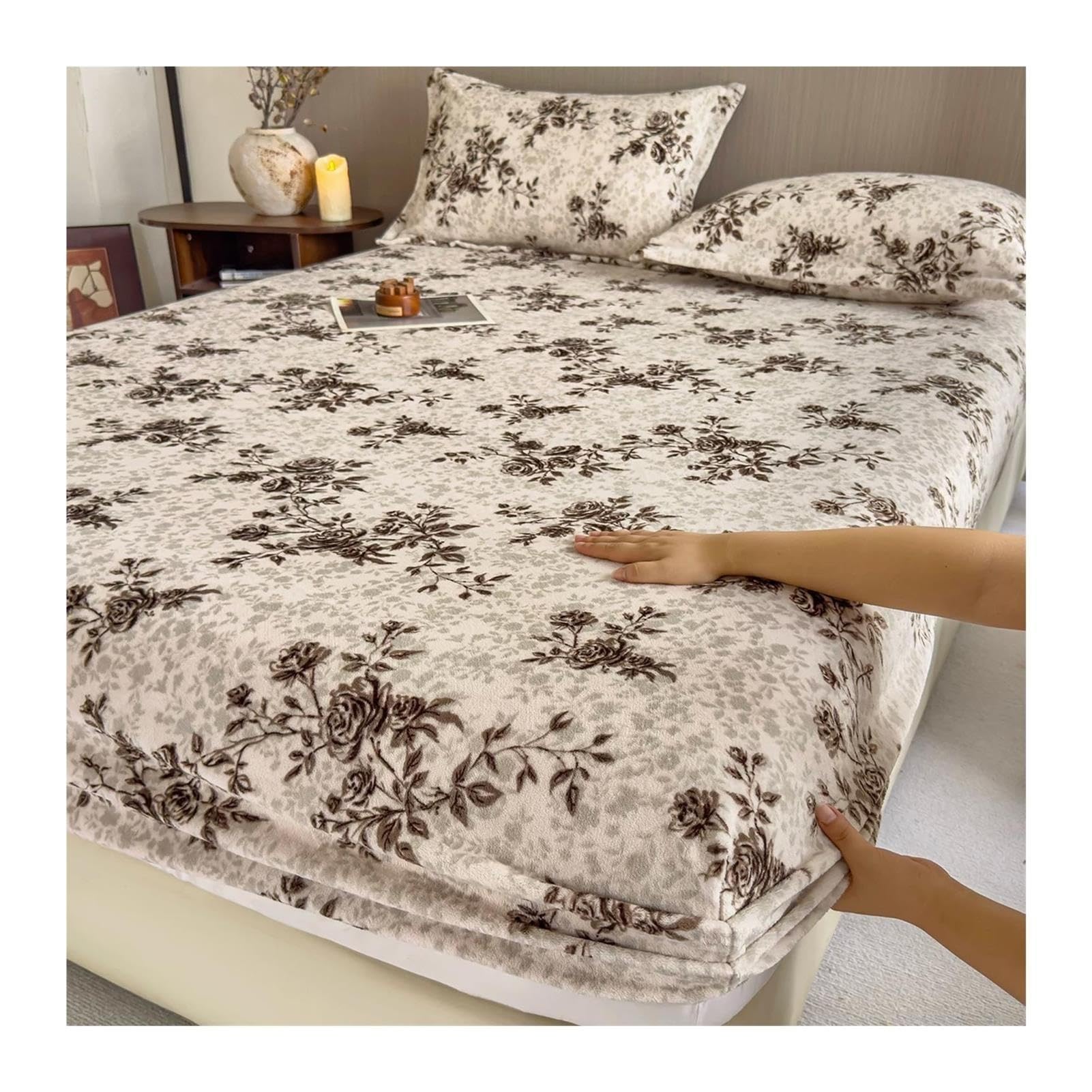 Drap Housse Hiver 120x200-200x220cm Flanelle Velours Bonnet 28cm