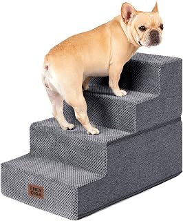 EHEYCIGA 4-Step Dog Stairs for 18" Bed - Non-Slip Pet Steps for Small Dogs & Cats, Foldable Indoor Ramp, Grey