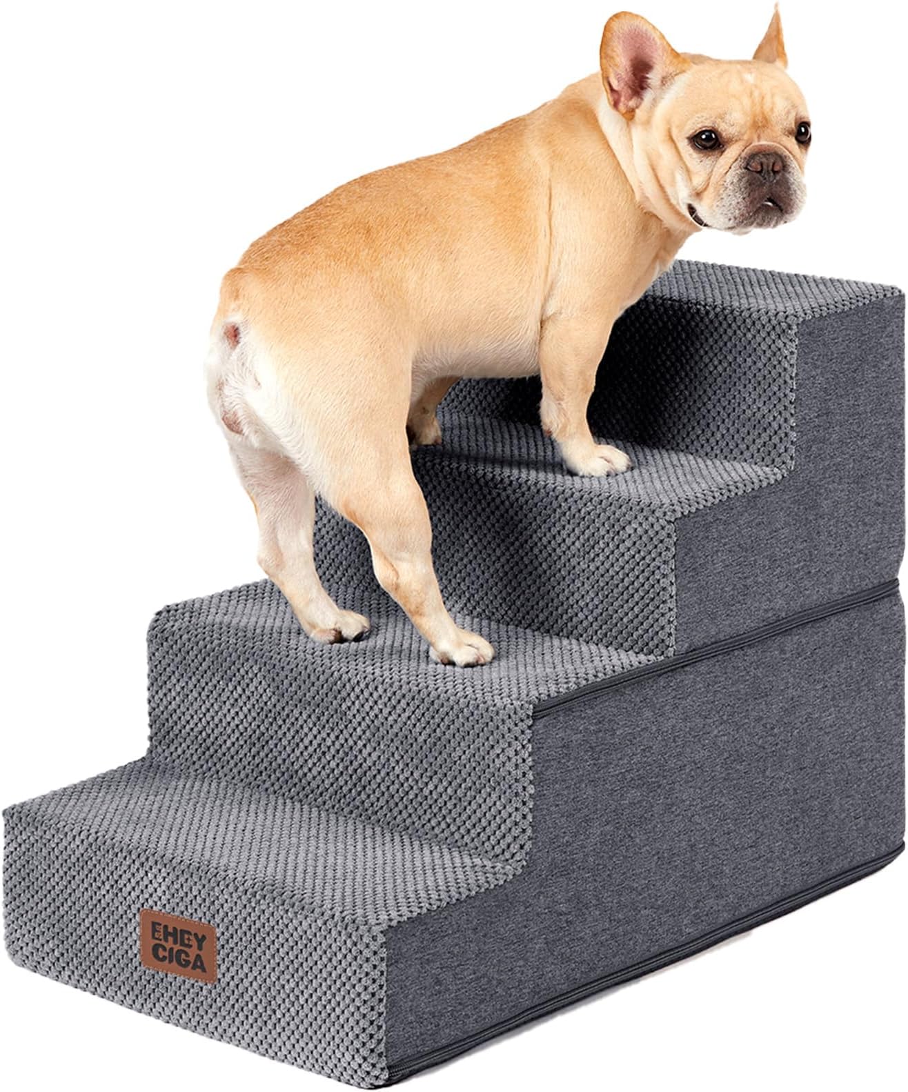 Dog Stairs for Bed 18" H, 4-Step Dog Steps for High Bed, Pet Steps for Small Dogs and Cats, Non-Slip Balanced Pet Ramp Indoor, Grey