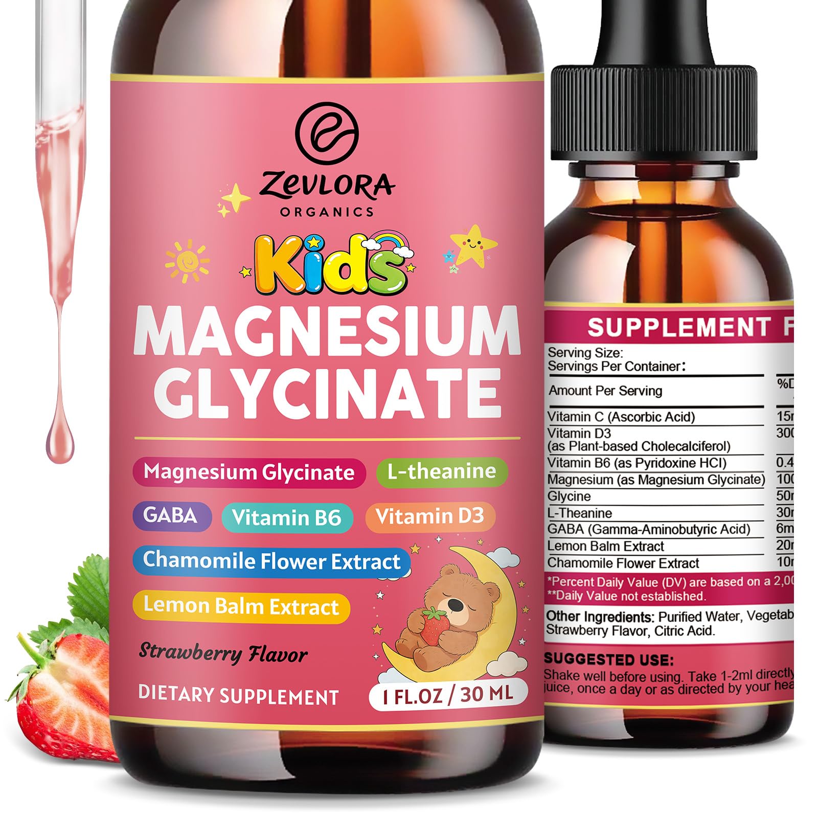 Liquid Magnesium Glycinate Drops for Kids, Focus Support, Sugar Free, 30mL