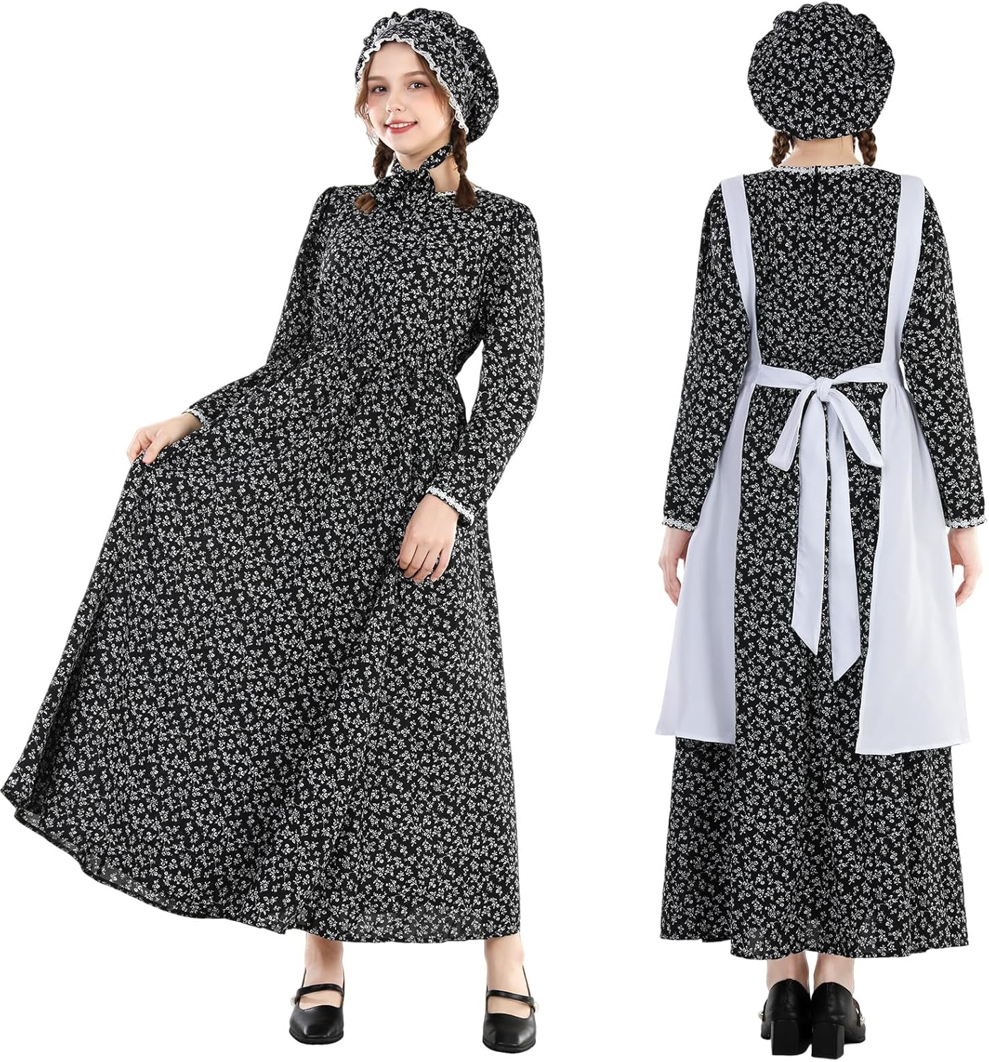 NSPSTT Prairie Dress Women Pioneer Dress Colonial Costume Women Amish Old Fashioned Floral Dresses - Image 3