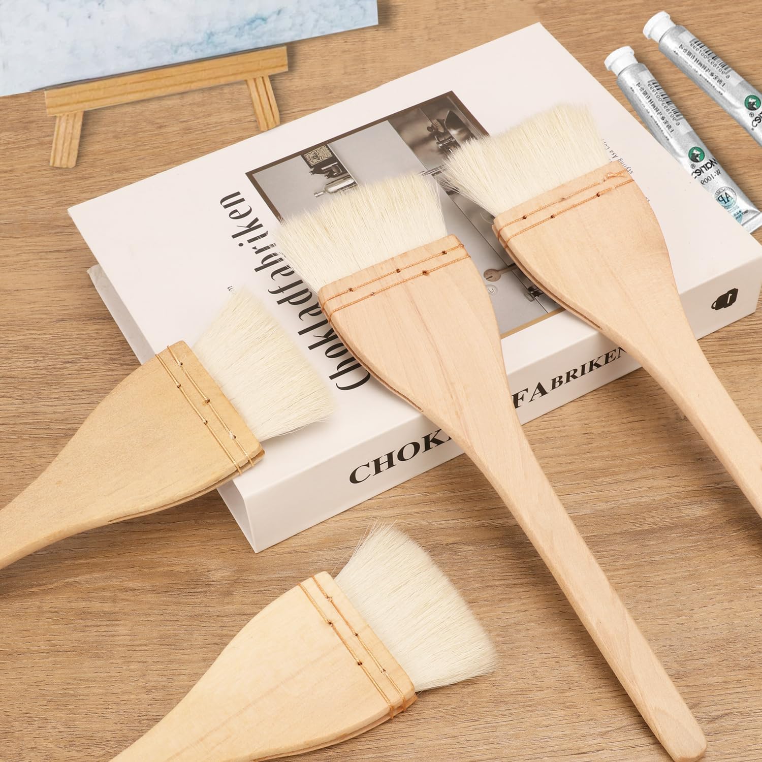 Artist's Choice Hake Paint Brush Set - Pack of 6 Flat Hake Brushes (3 inch), Crafted with Premium Goat Hair Bristles, Ideal for Watercolor, Wash, Ceramic and Pottery Painting