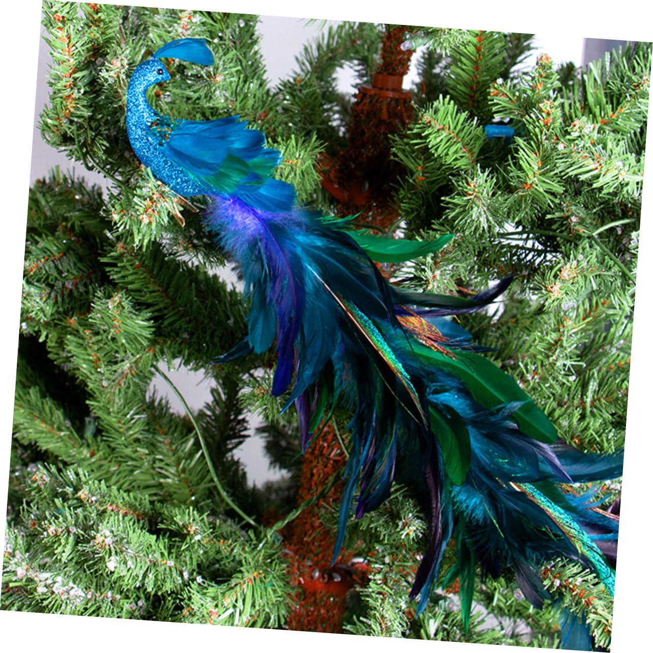2stücke Künstliche Pfauenvögel Clip Ornamente Für Weihnachtsbaum Glitzernde Dekoration Für Weihnachten Vogelaufsätze Für Festliche Anlässe