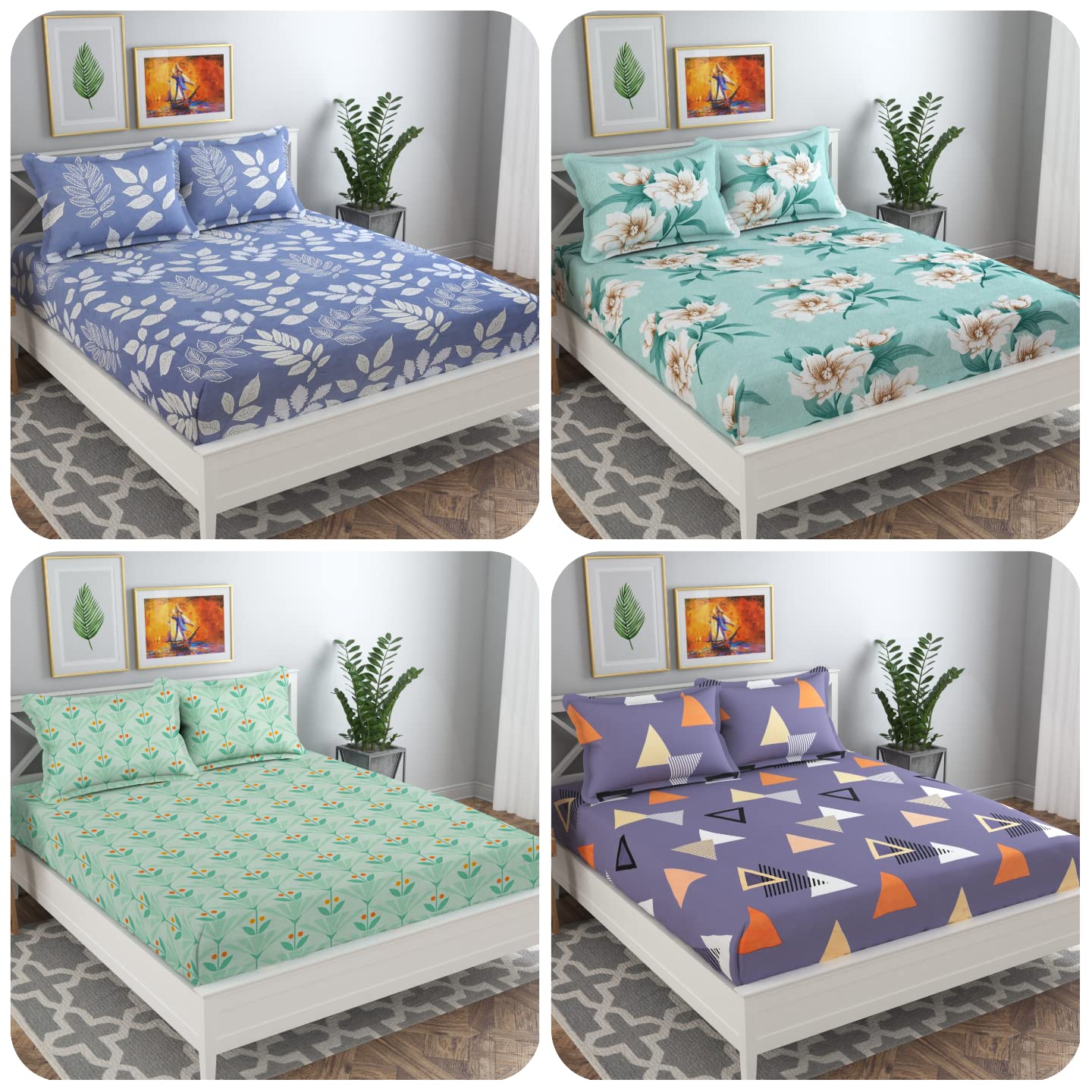 VAS COLLECTIONS Double Bedsheet Combo (Pack of 4) Soft Brushed Glace