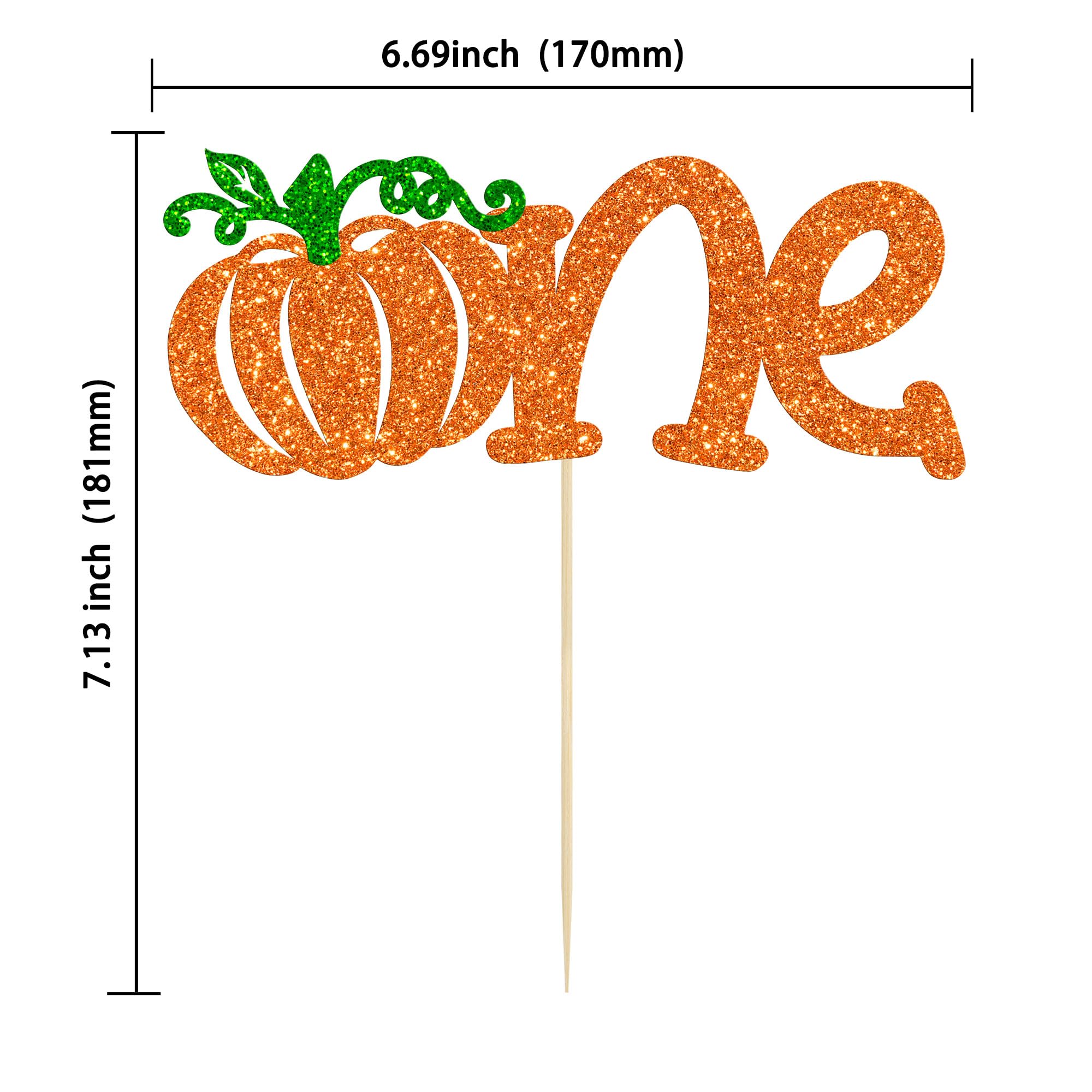 Gyufise 1Pc Pumpkin One Cake Topper Glitter Fall Theme Pumpkin 1st Birthday Cake Pick Decorations for Baby Shower First Birthday Thanksgiving Party Supplies Orange
