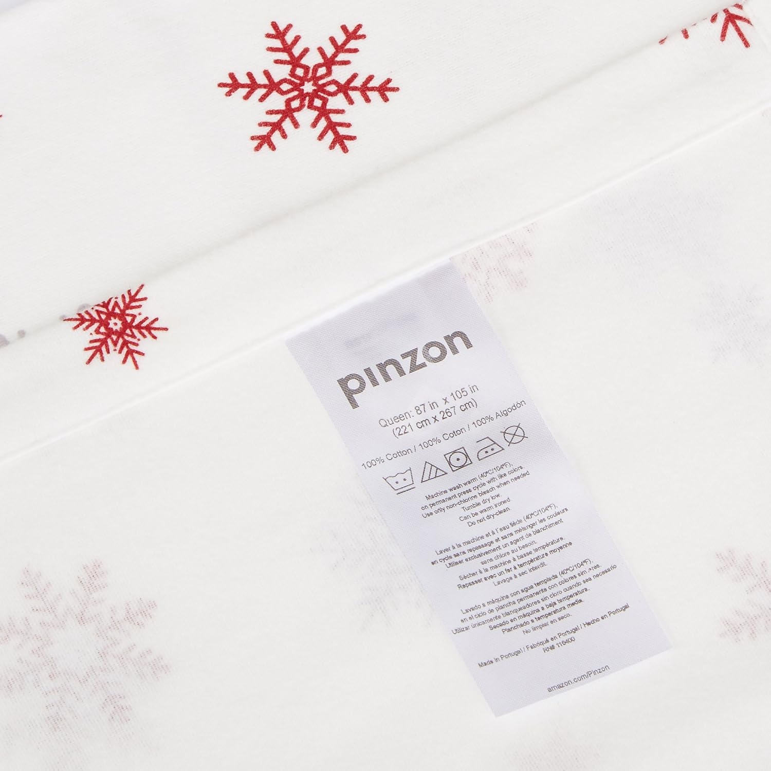 Amazon Brand – Pinzon Cotton Flannel Bed Sheet Set - Queen, Falling Snowflake Merlot