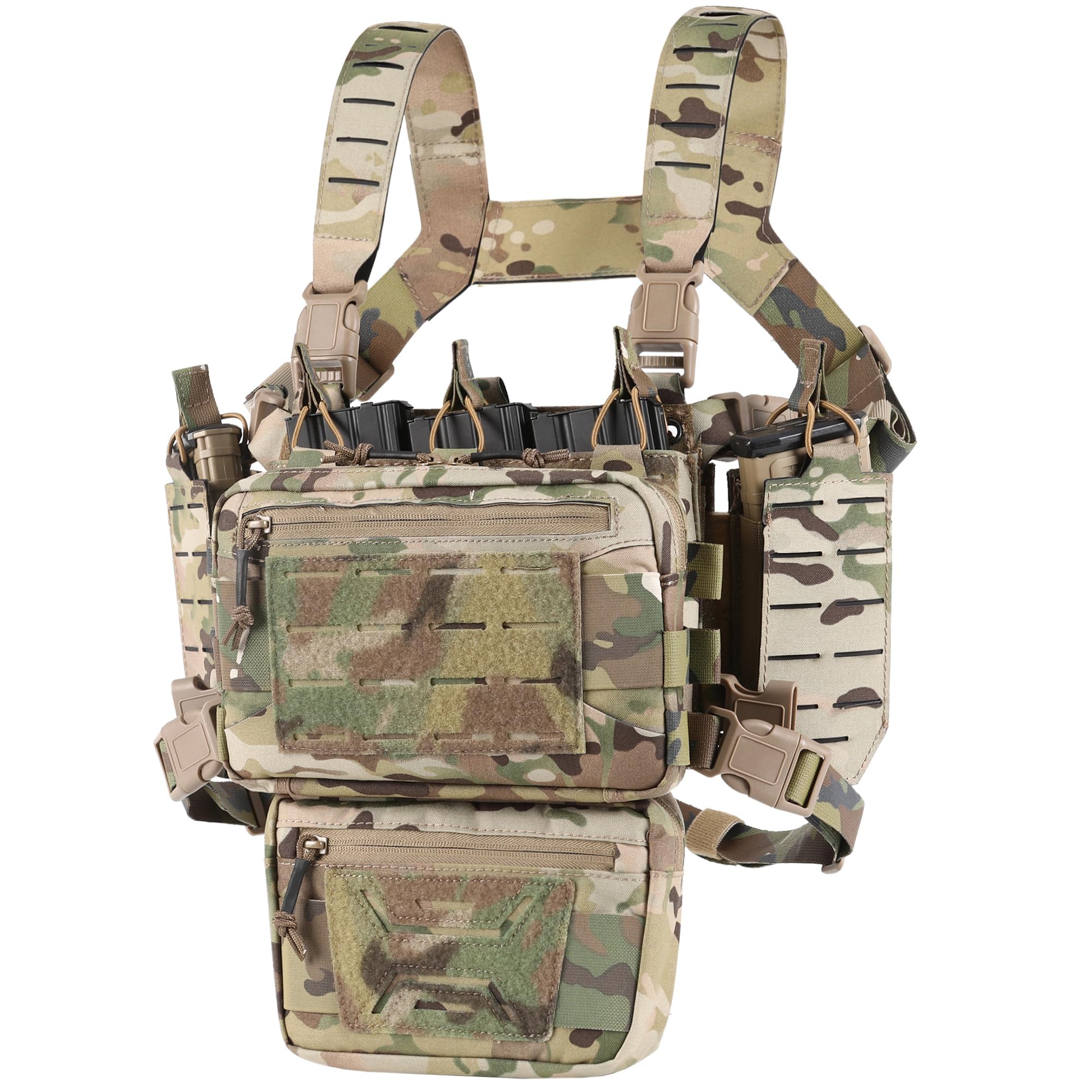 Votagoo Unisex Cp Camo Chest Rig-Tactical Chest Rig，Molle Modular Micro Fight Chest Rigs Adjustable&Detachable With 5.56/7.62 Magazine Pouch