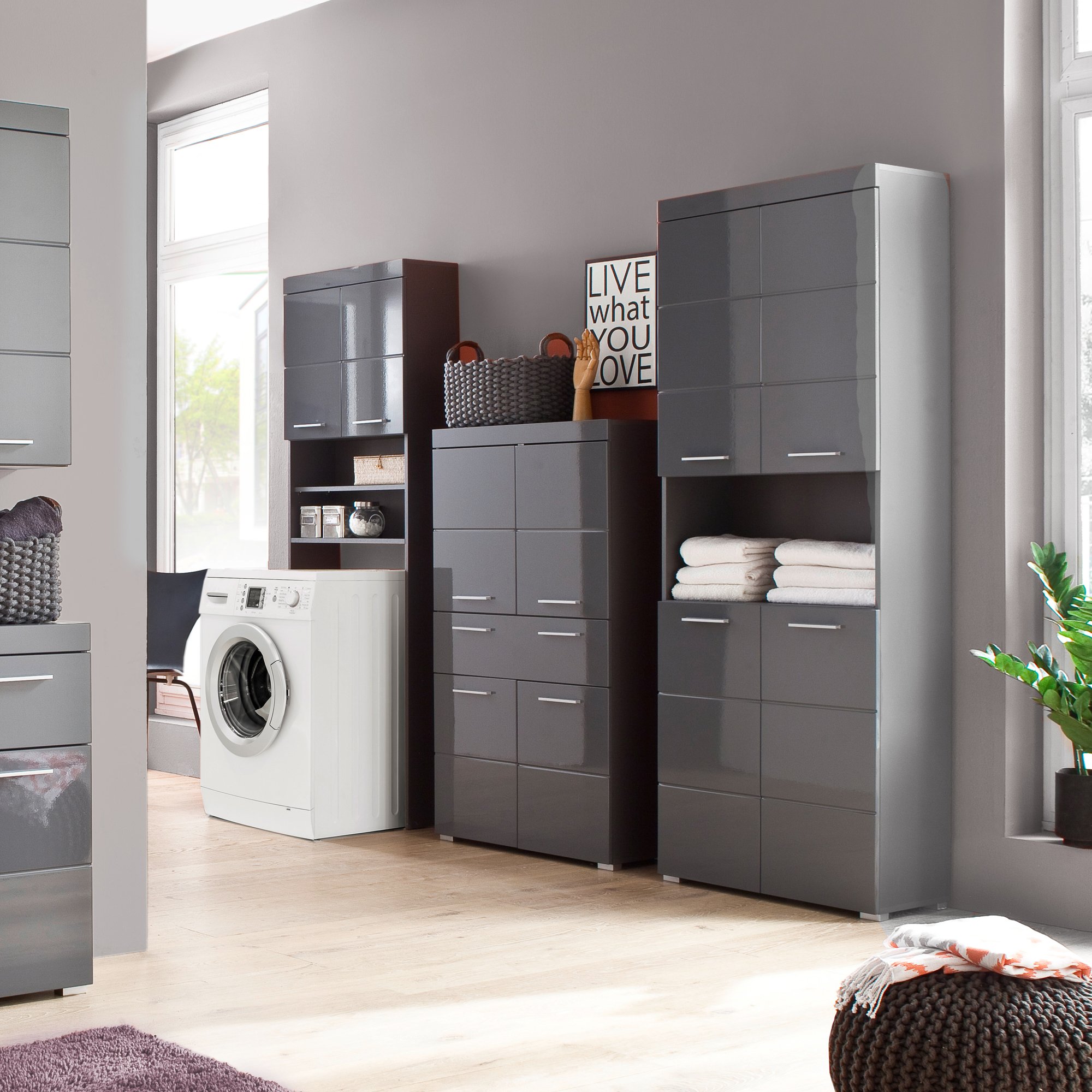 Image secondaire de Armoire Haute de Salle de Bain Amanda en Gris Agave Brillant